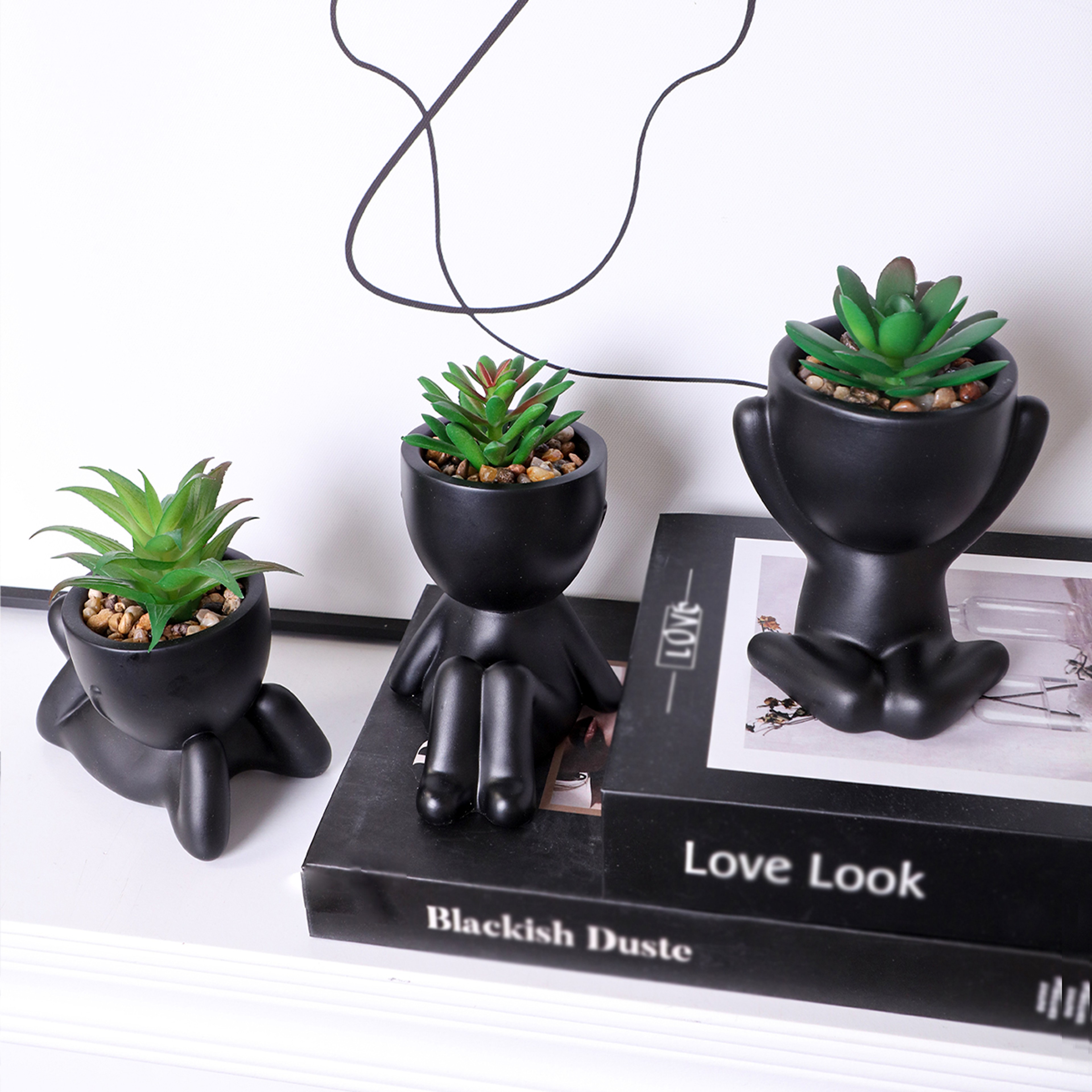 Aloe Vera Succulent Pot Plant, Cartoon Design Artificial Succulent with Black PE Material for Home Decor – view 6