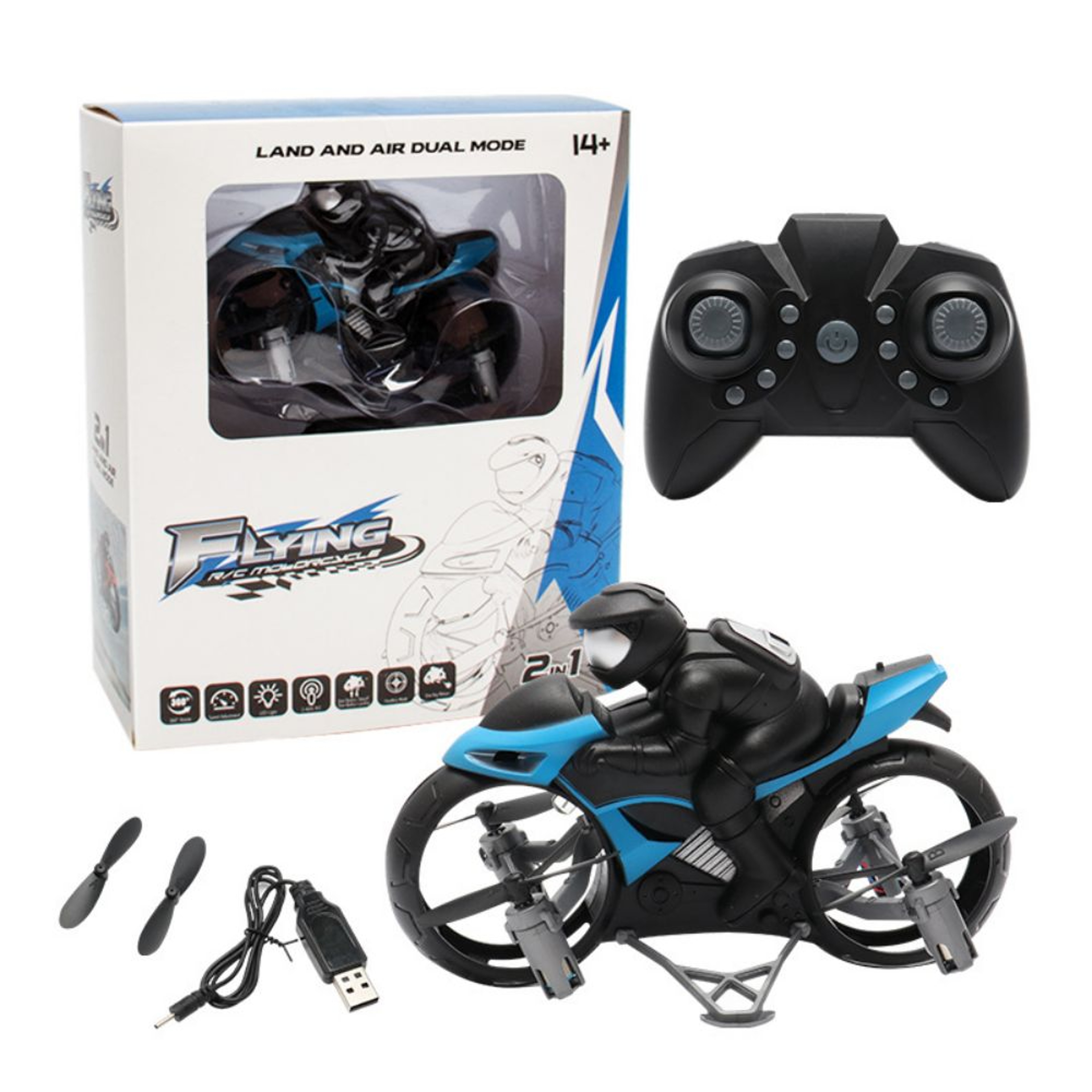 Land and Air Tumbling Remote Control Motorcycle Airplane, Dual-purpose Stunt Drift Drone Helicopter for Kids, Rechargeab – view 6