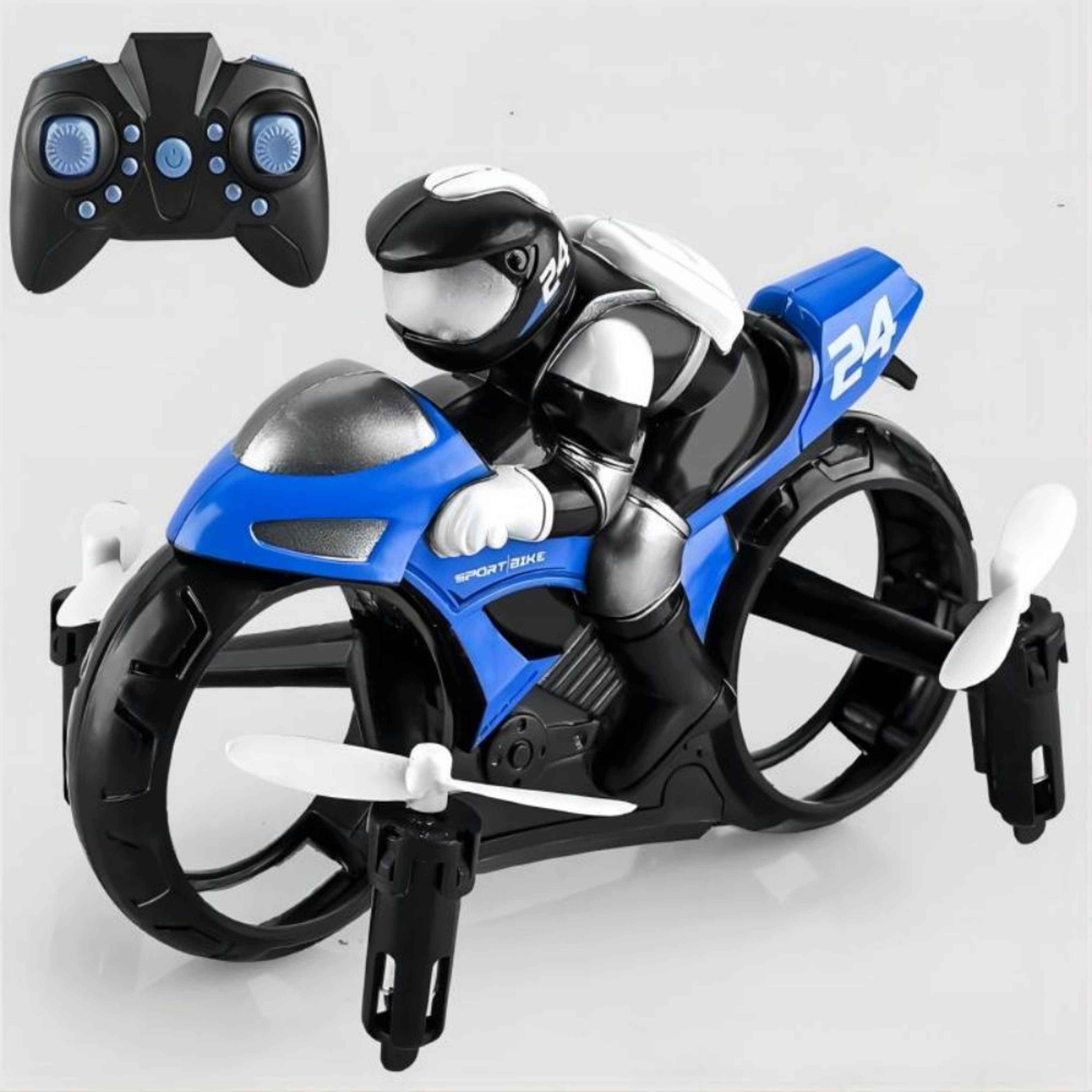 Land and Air Tumbling Remote Control Motorcycle Airplane, Dual-purpose Stunt Drift Drone Helicopter for Kids, Rechargeab – view 8