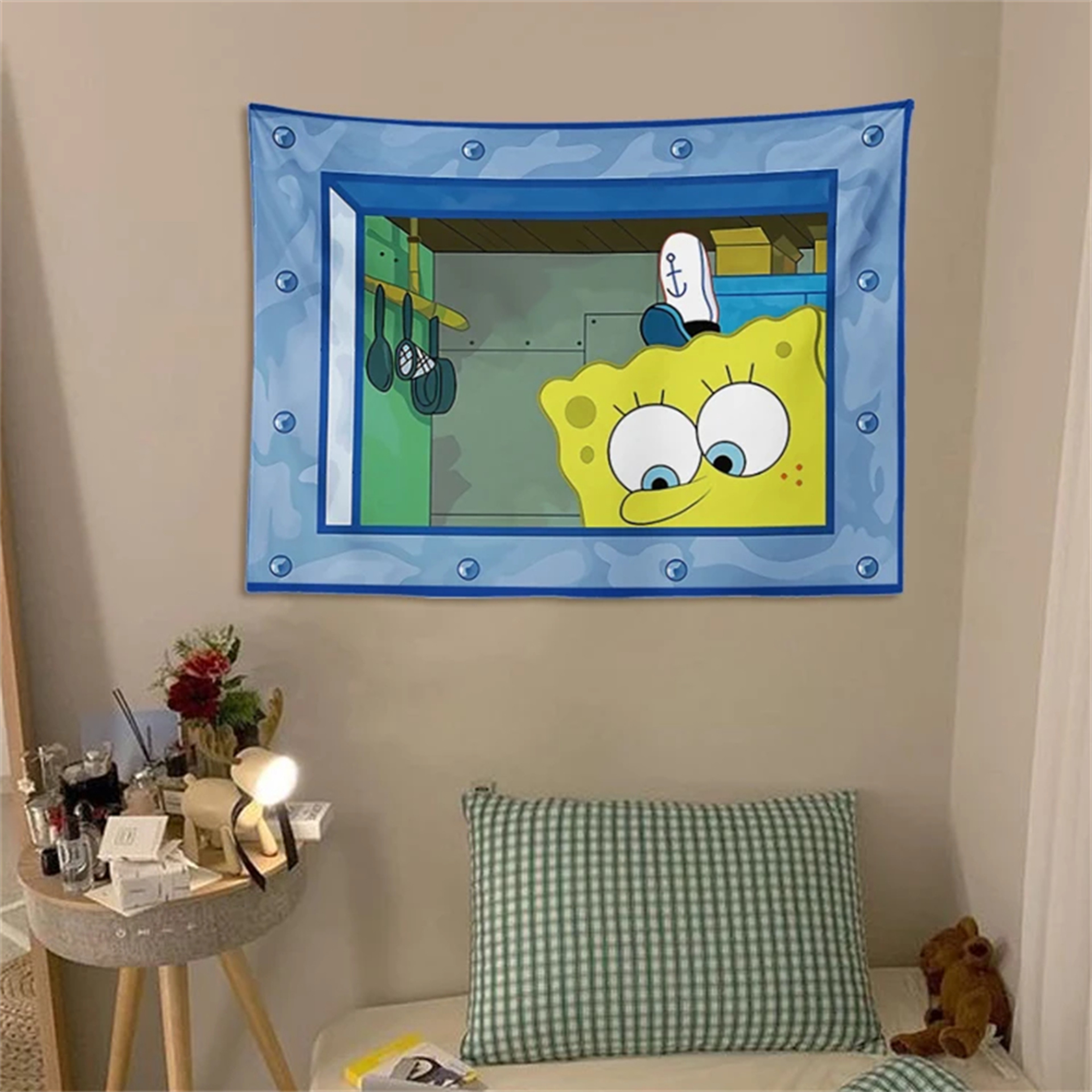 SpongeBob Octopus Brother Cartoon Tapestry, Cute Bedroom Wall Hanging Background Cloth by Potdemiel – view 2