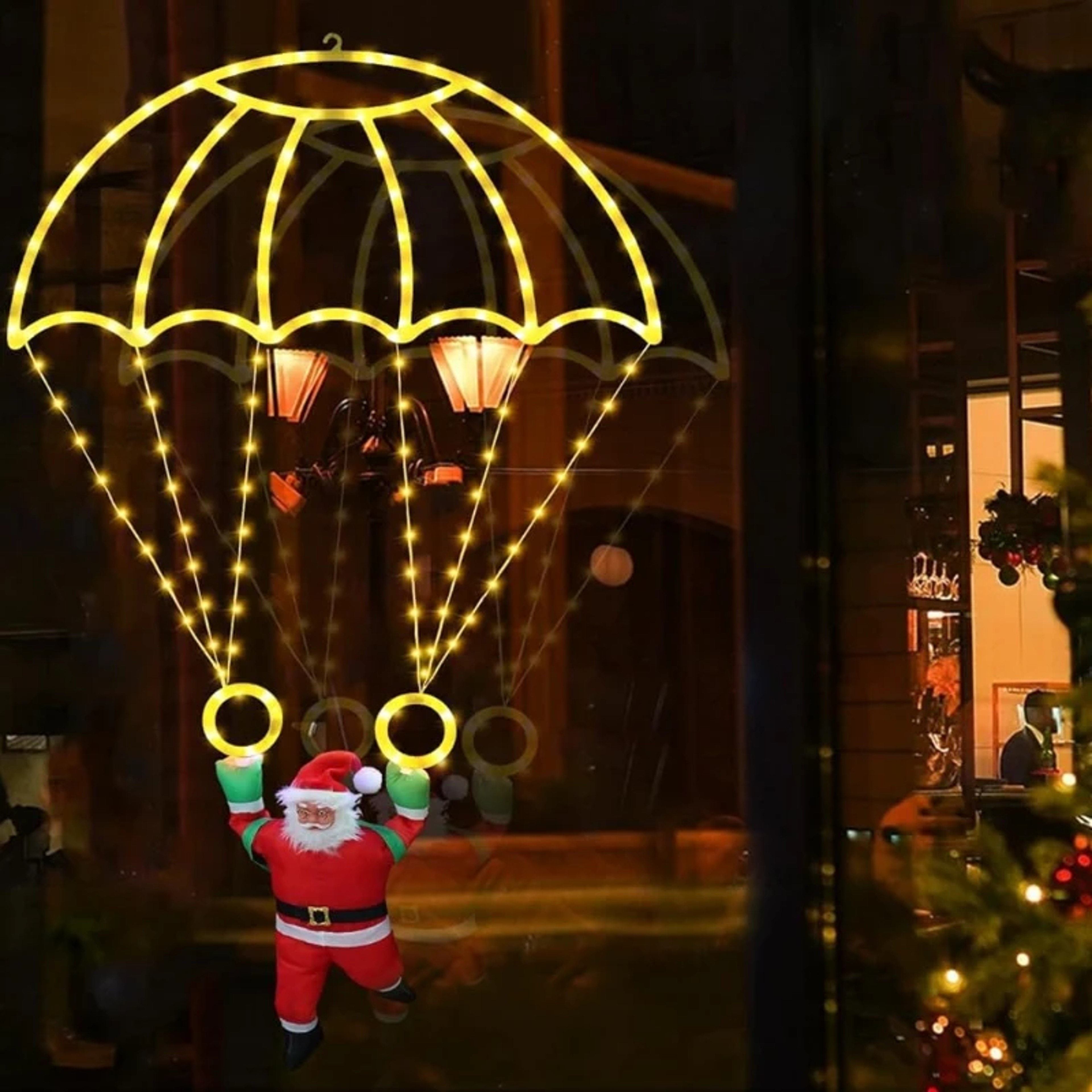 USB Powered LED Christmas Parachute Lights with Santa Claus for Balcony, Roof Eave, Garden Holiday Decor – view 2
