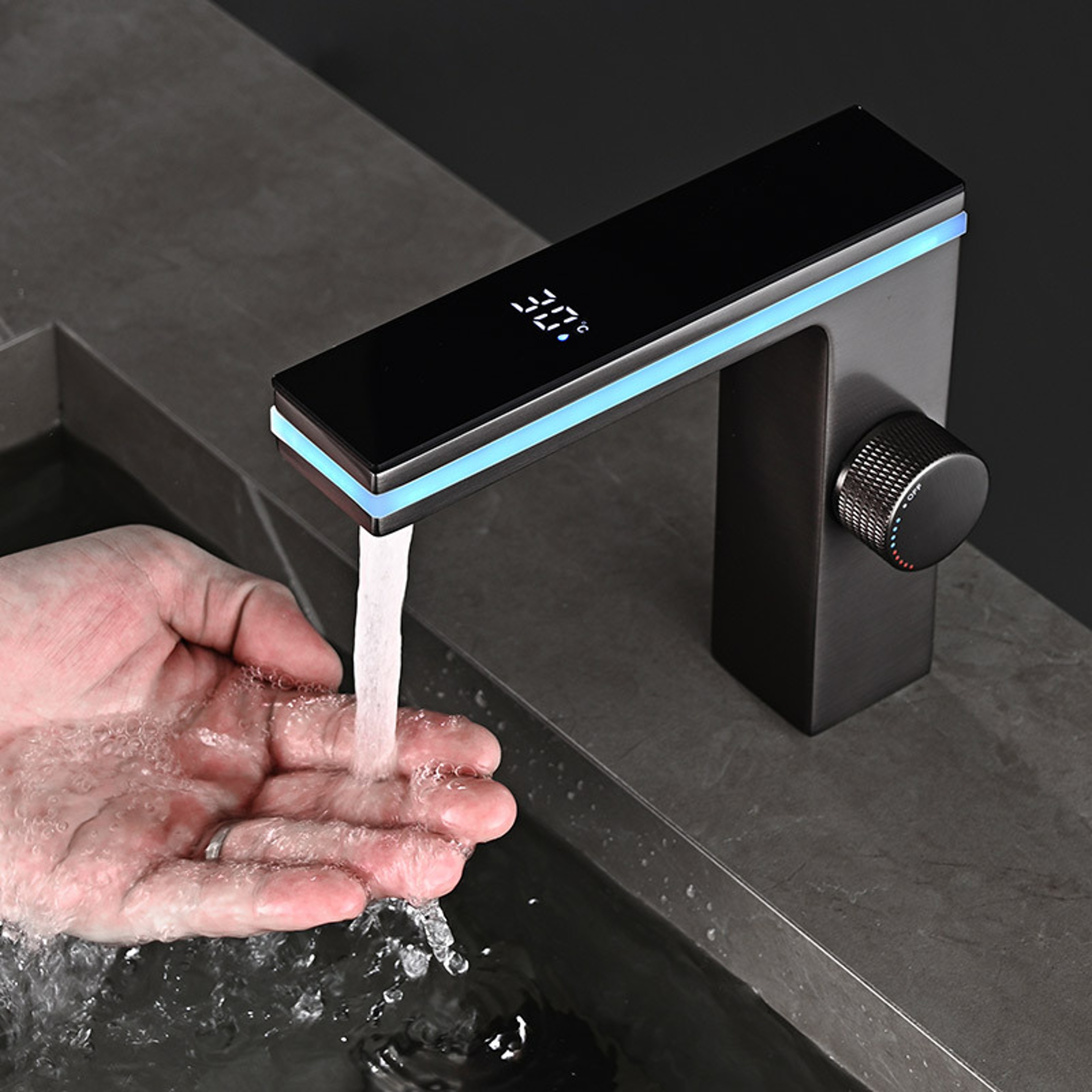 Intelligent LED Brass Deck Mounted Digital Display Bathroom Basin Faucet, Sink Vanity Tap, Hot Cold Water Mixer – view 8