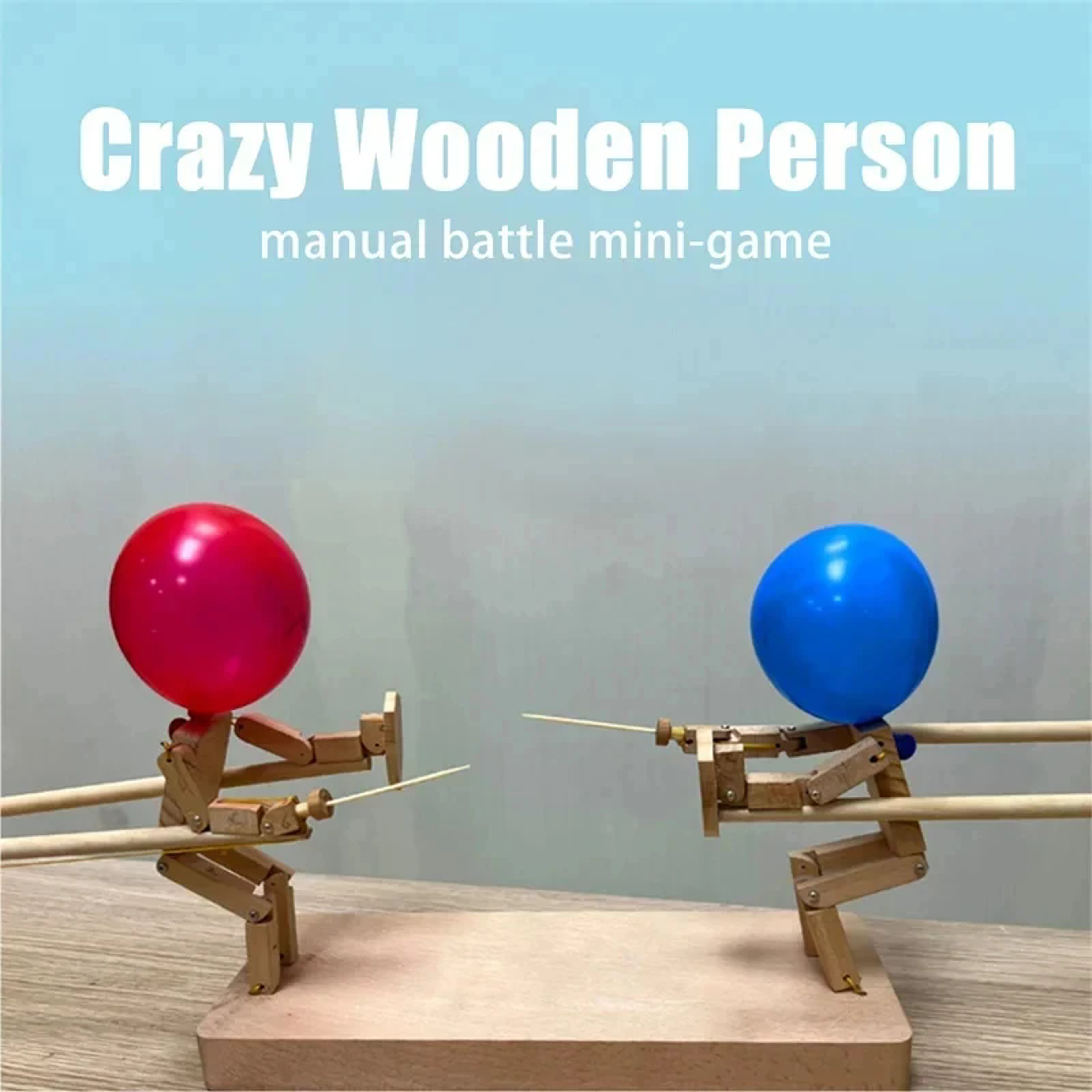Fast-Paced Balloon Fight Wooden Bots Battle Game with Inflatable Head for Players – view 3