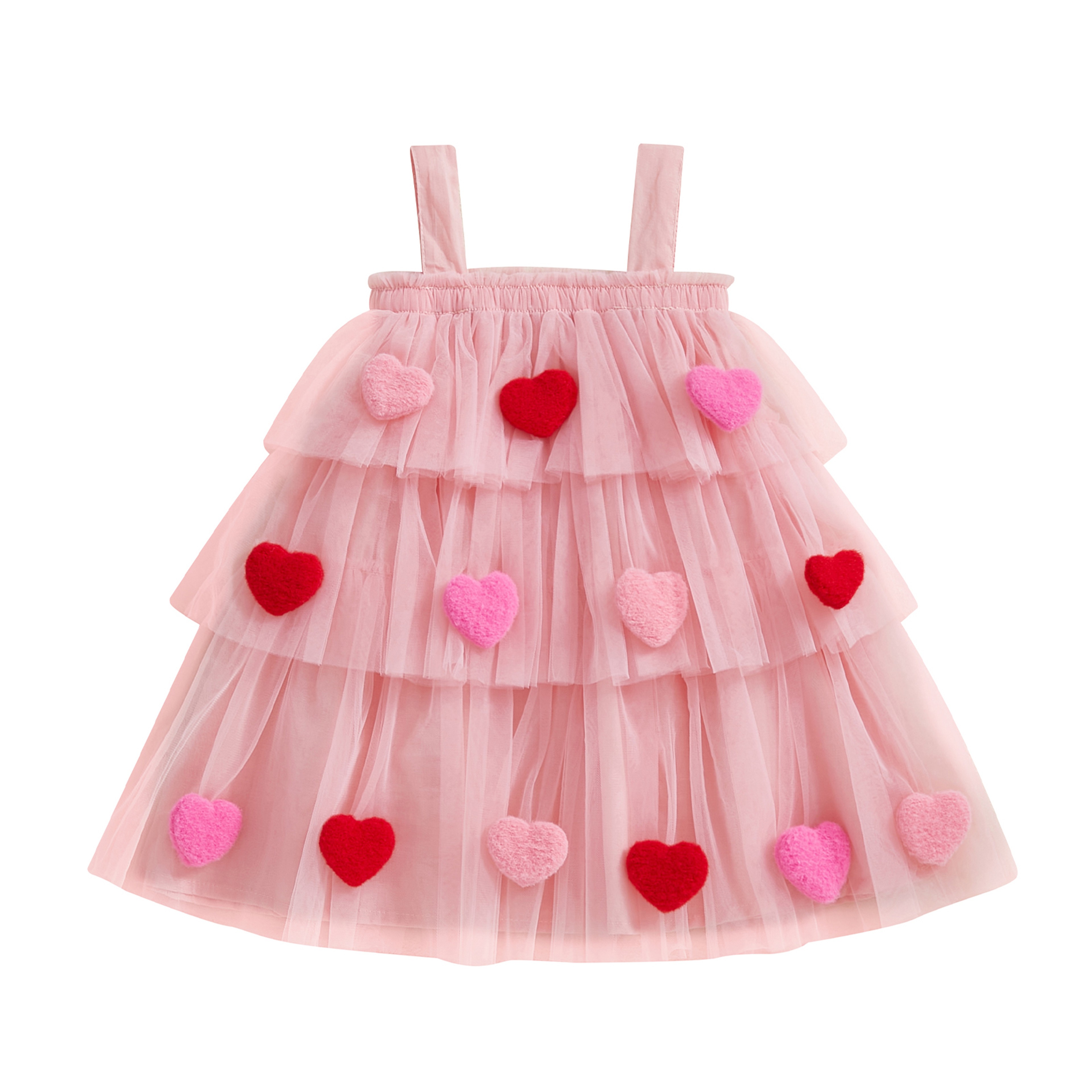 Star Lace Layered Tulle Sundress, Girls Christmas and Valentines Dress with Plush Ball Strap – view 13