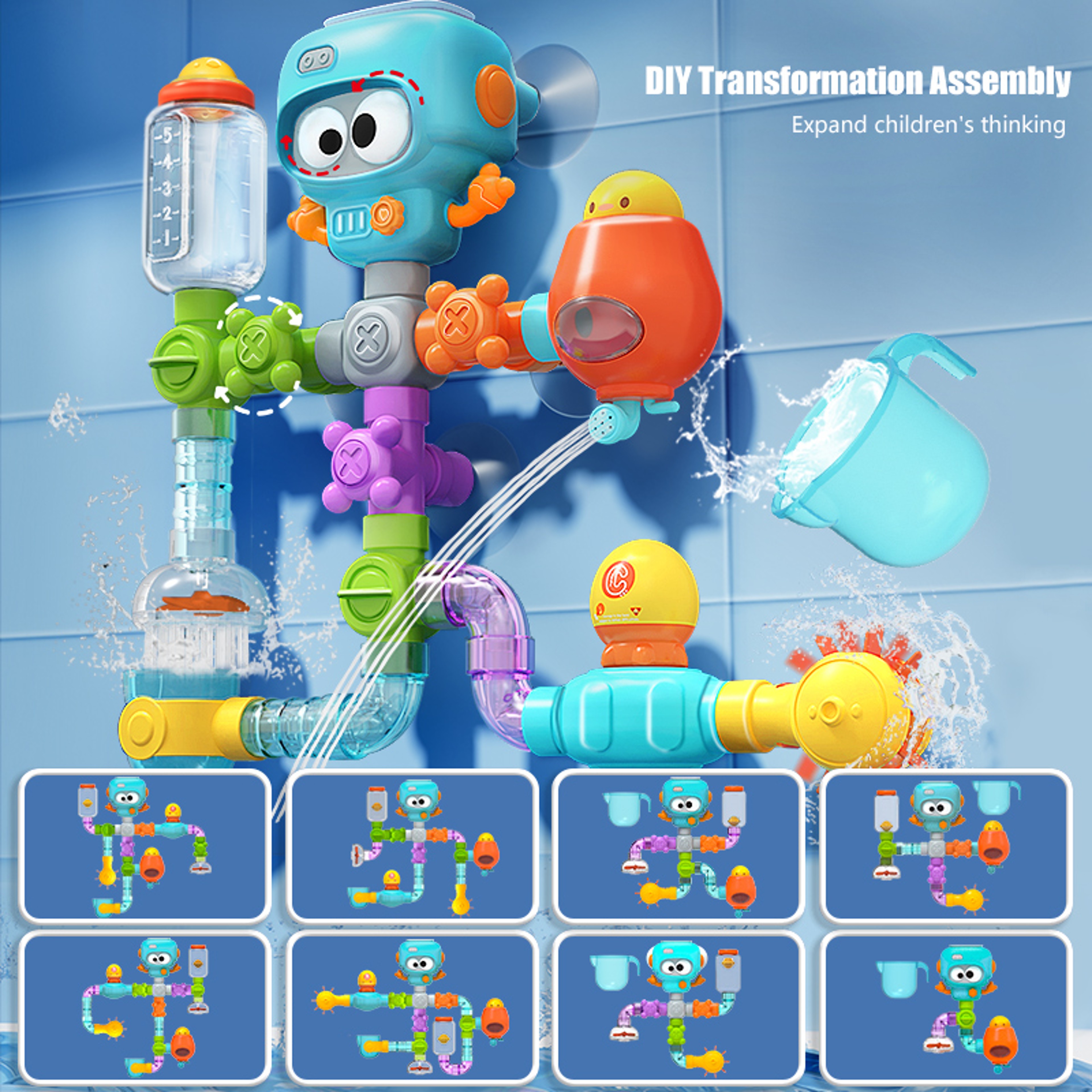Tubes Spinner Squirt Water Baby Bath Toys with Strong Suction Cups, Shower Pool Game Set for Toddlers and Kids – view 3