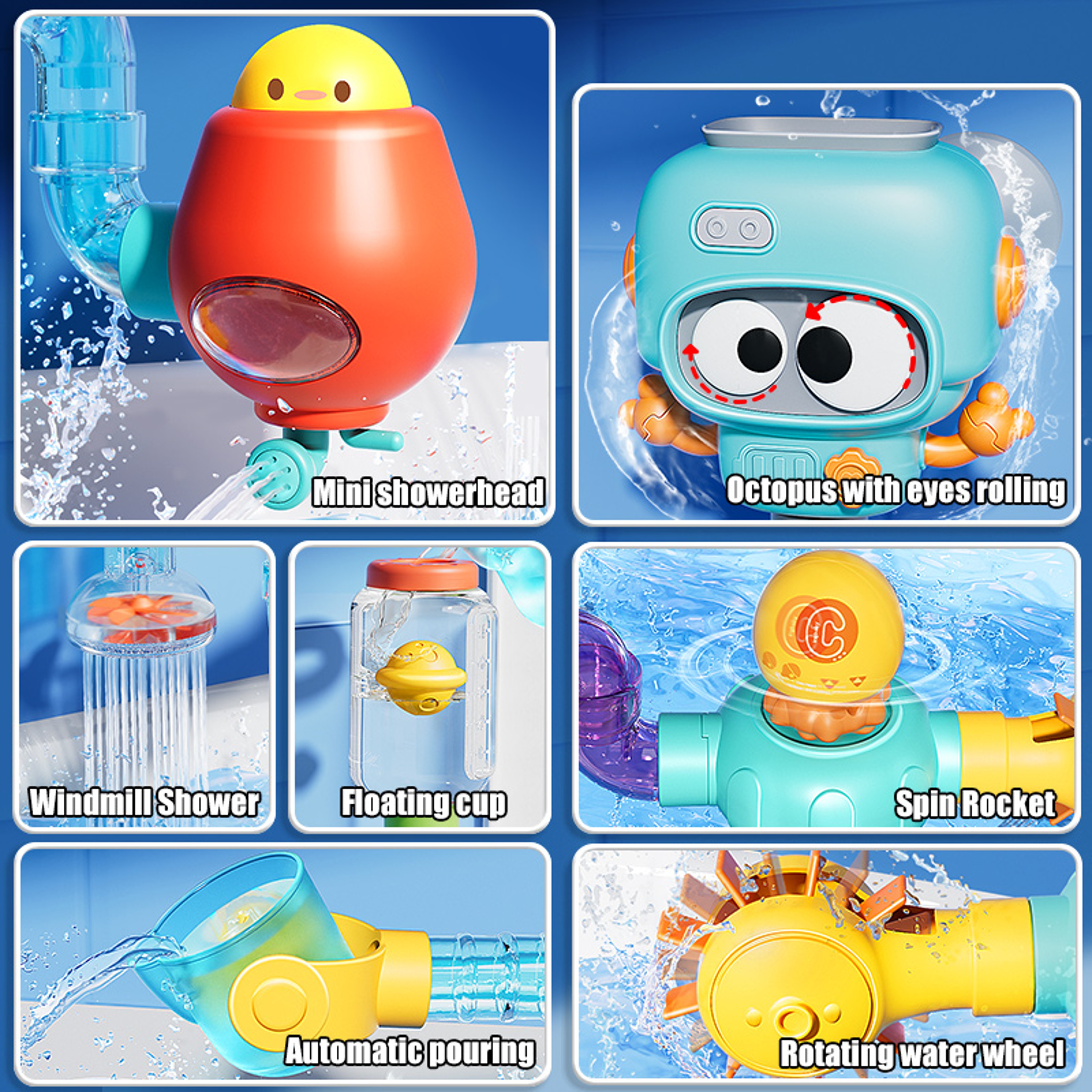 Tubes Spinner Squirt Water Baby Bath Toys with Strong Suction Cups, Shower Pool Game Set for Toddlers and Kids – view 4