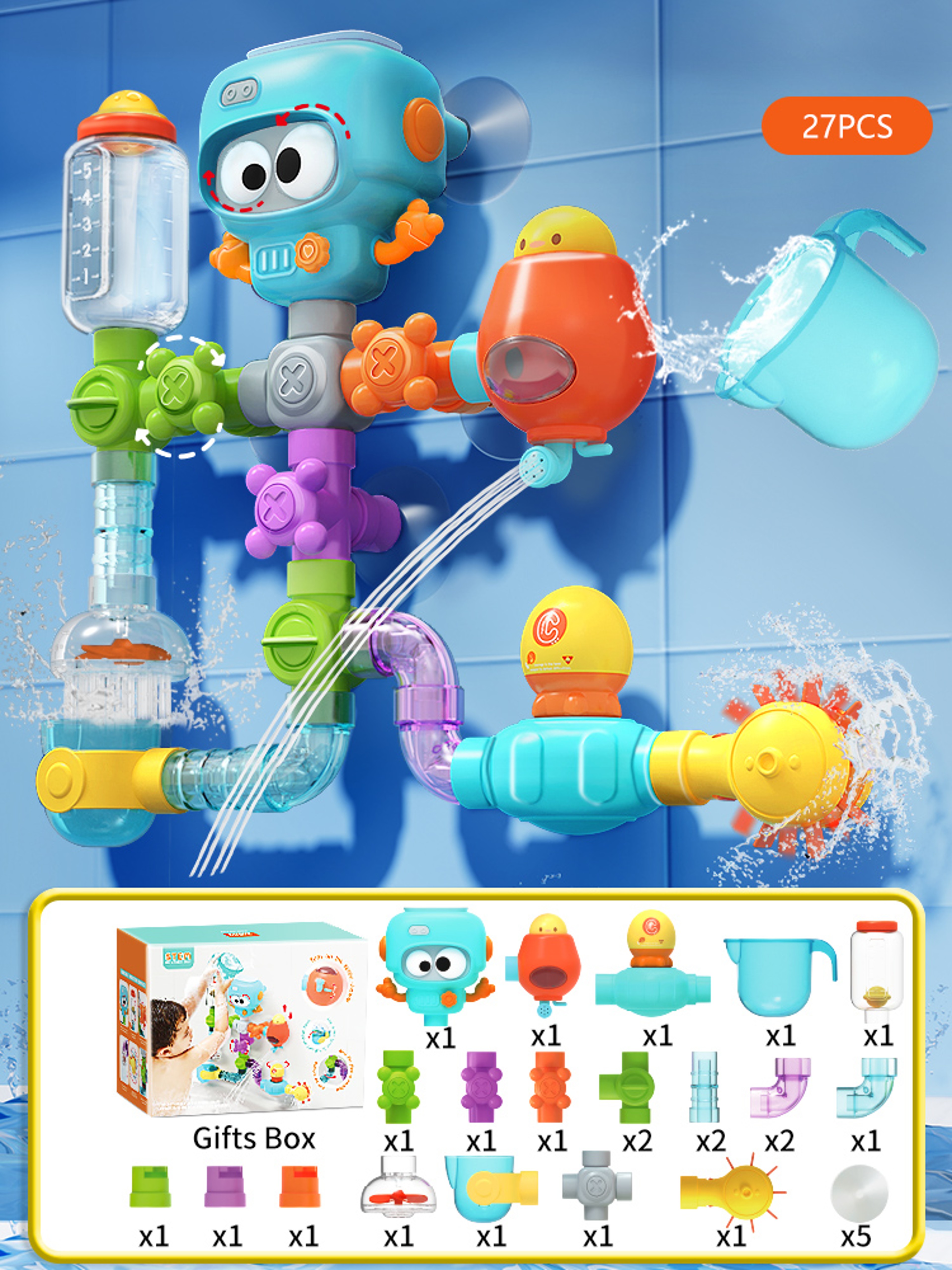 Tubes Spinner Squirt Water Baby Bath Toys with Strong Suction Cups, Shower Pool Game Set for Toddlers and Kids – view 8