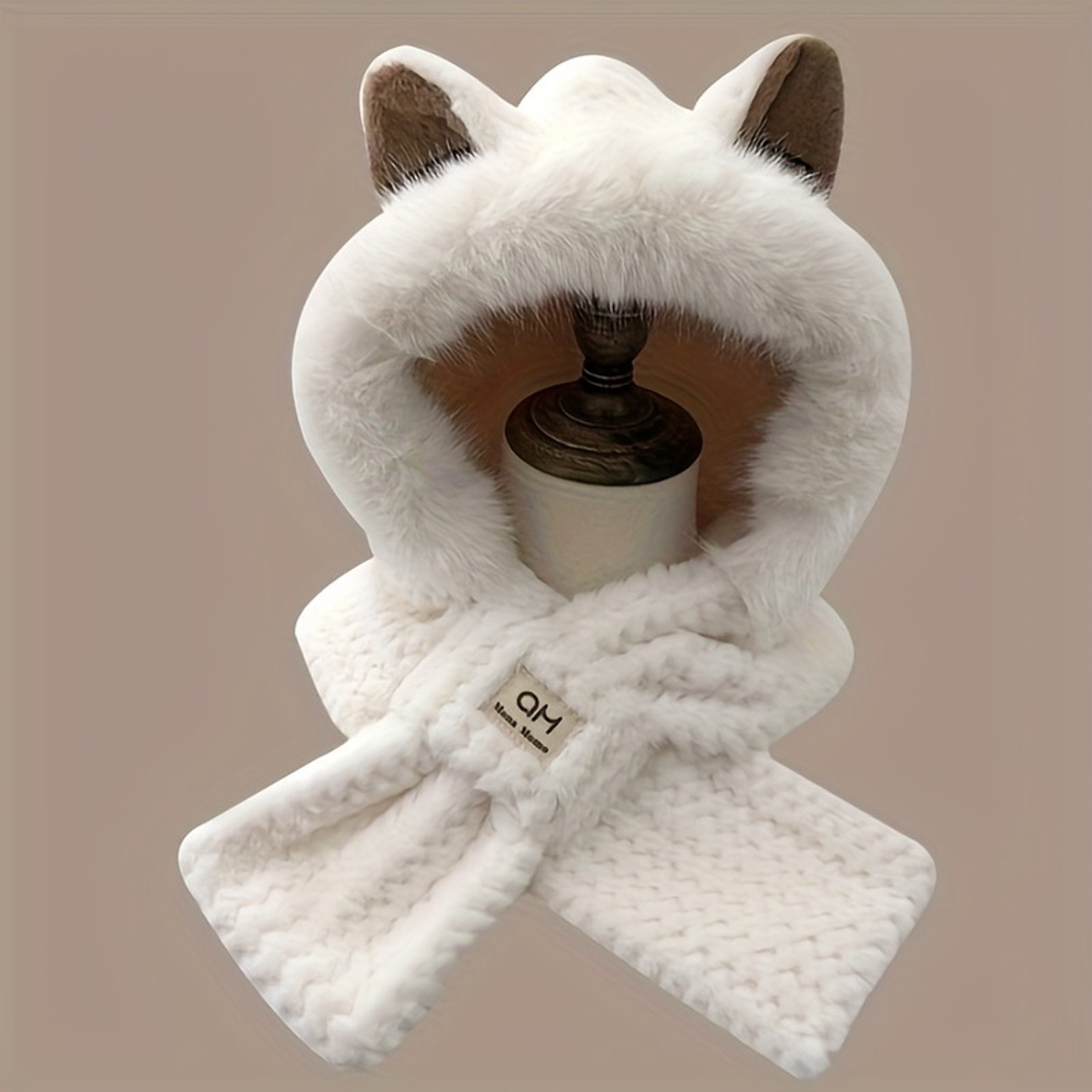 Cute Animal Themed Festival Cap, Women's Cat Ear Hat with Pom-Pom, Soft Fleece Lined Winter Beanie for Christmas Gift – view 7