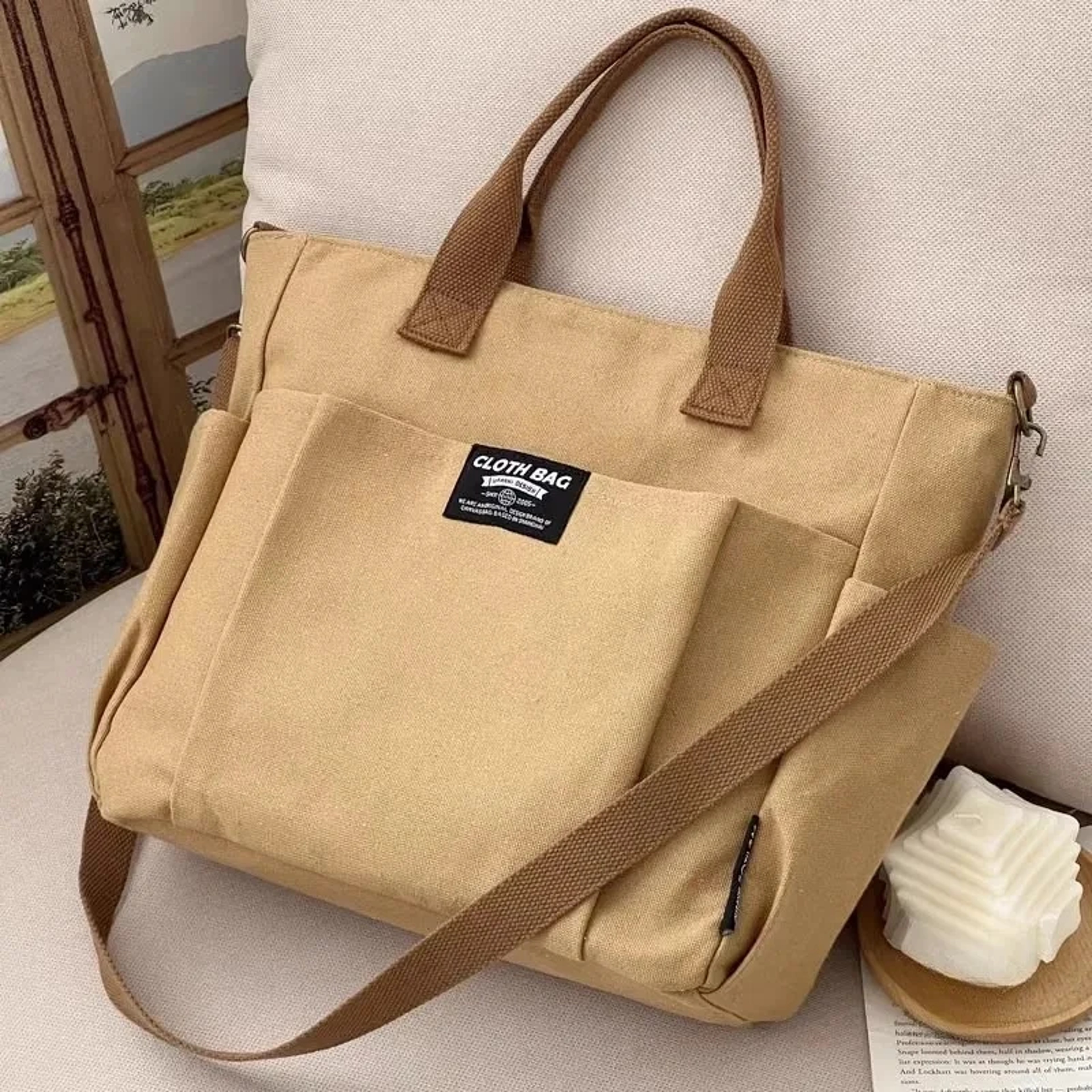Large Capacity Commuting Canvas Tote Bag, Urban Minimalist Female Student Shoulder Diagonal Crossbody – view 2