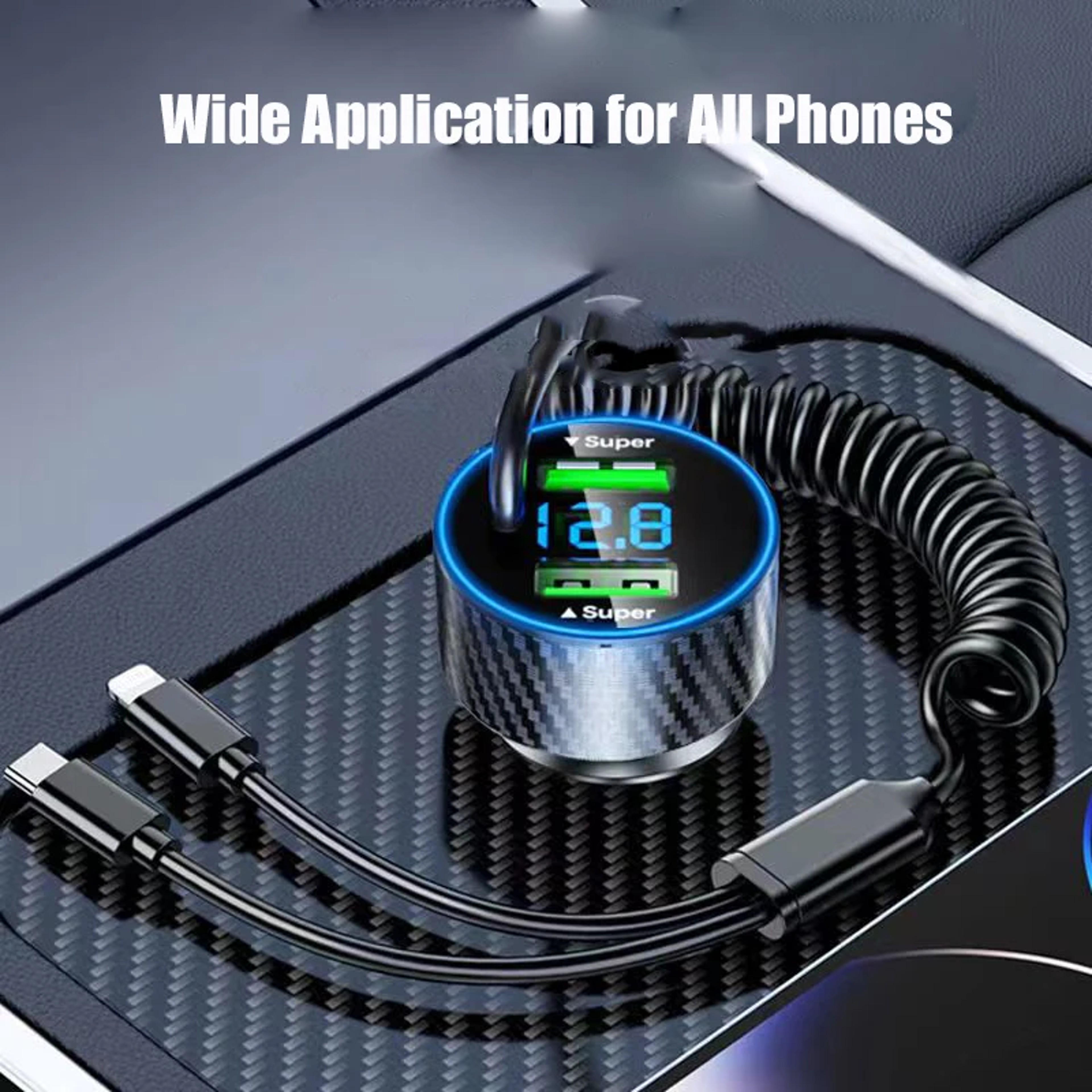 Super Fast Charger Adapter With Retractable Cable LED Voltage Monitor For IPhone Samsung Huawei 4