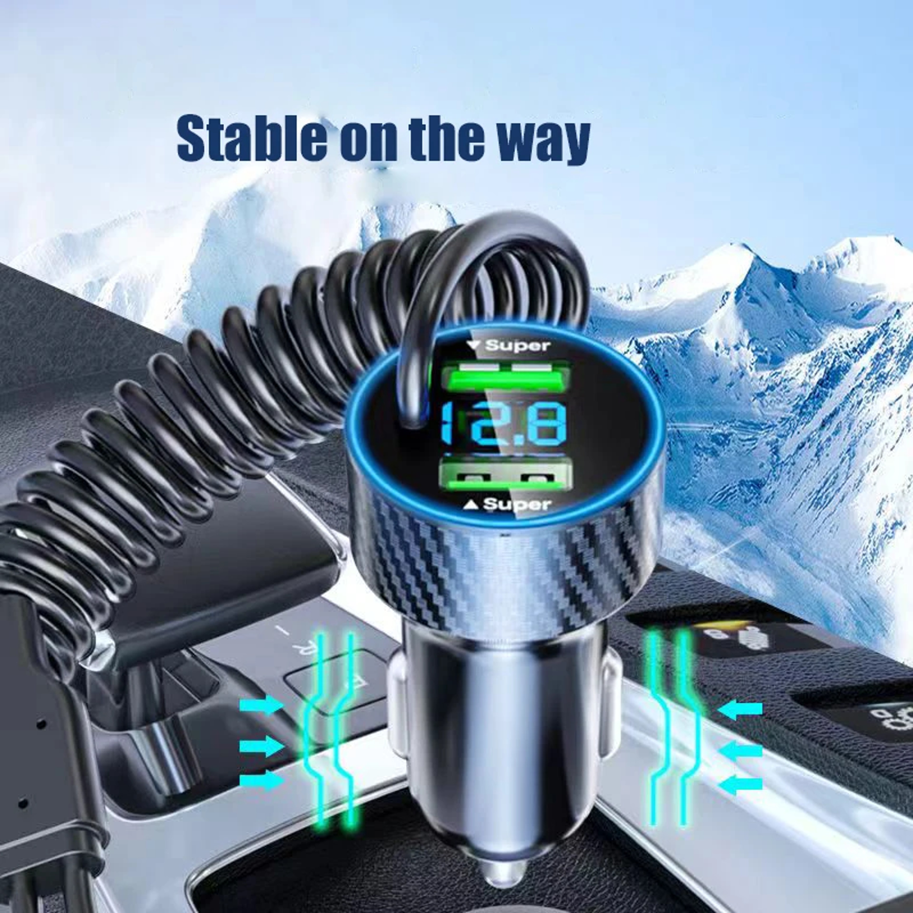 Super Fast Charger Adapter With Retractable Cable LED Voltage Monitor For IPhone Samsung Huawei 5