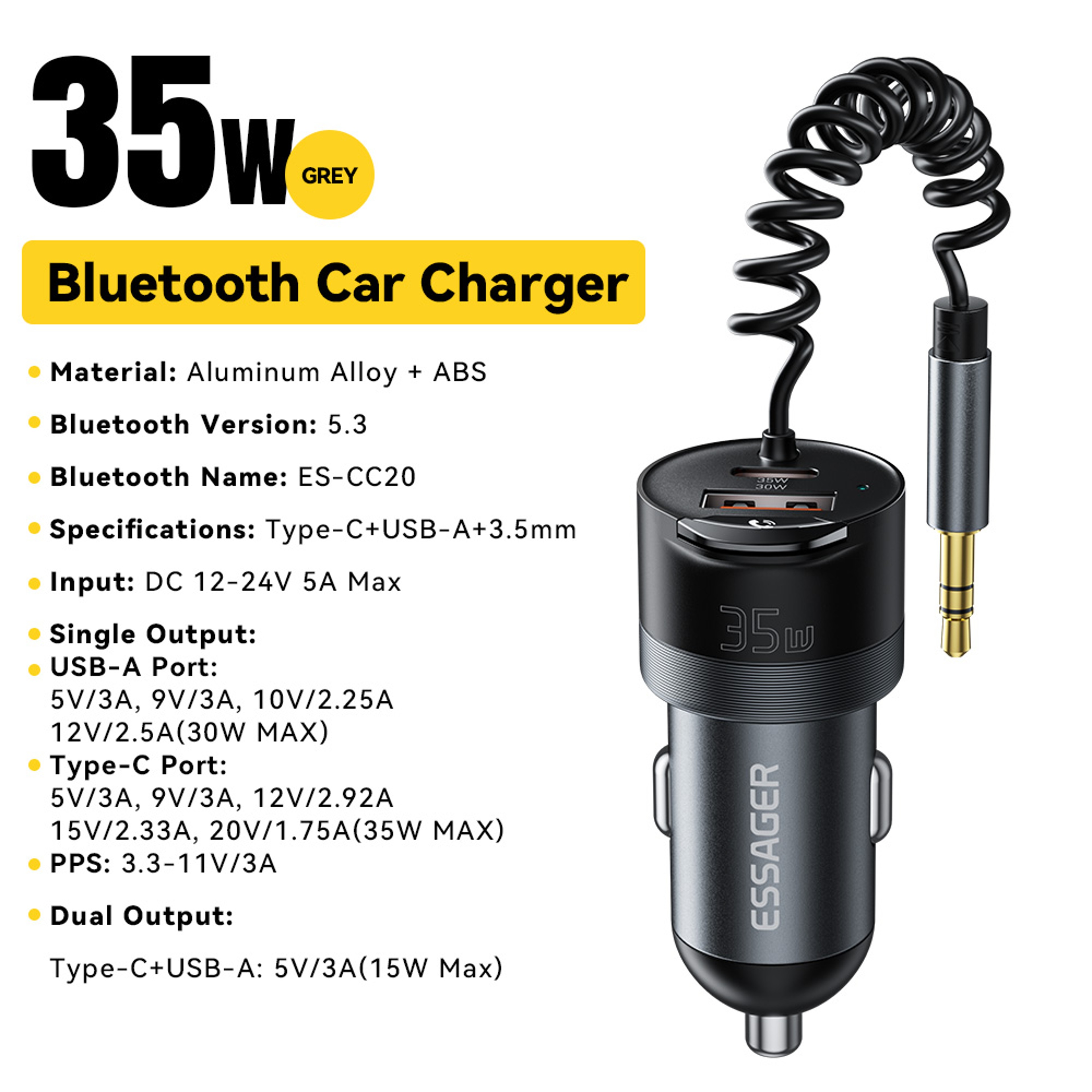 Wireless Bluetooth Car Charger AUX Adapter Fast Charging For IPhone Huawei Xiaomi Samsung 2