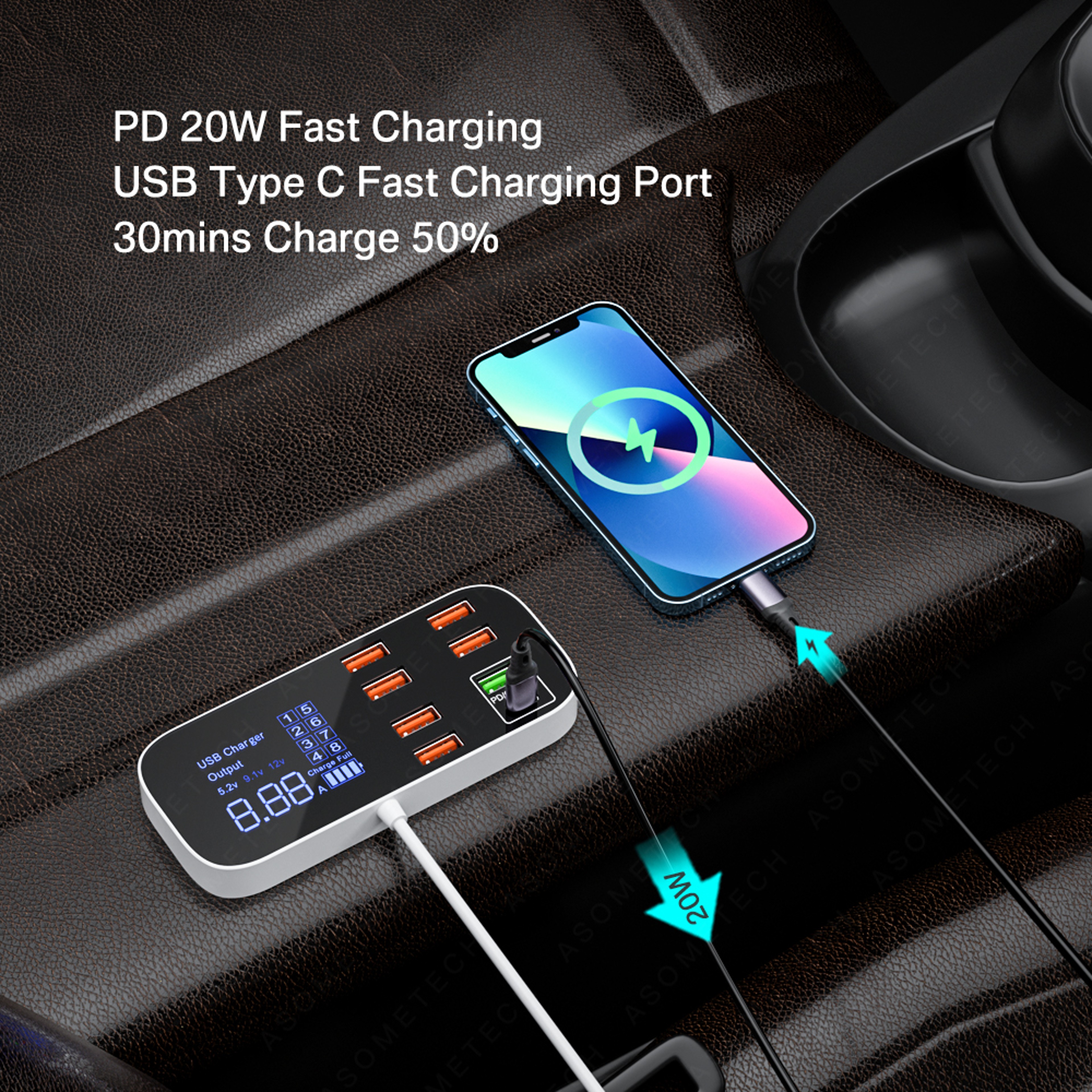 Type C Fast Car Phone Charger Multi USB Charger For Android IPhone With LED Display 1