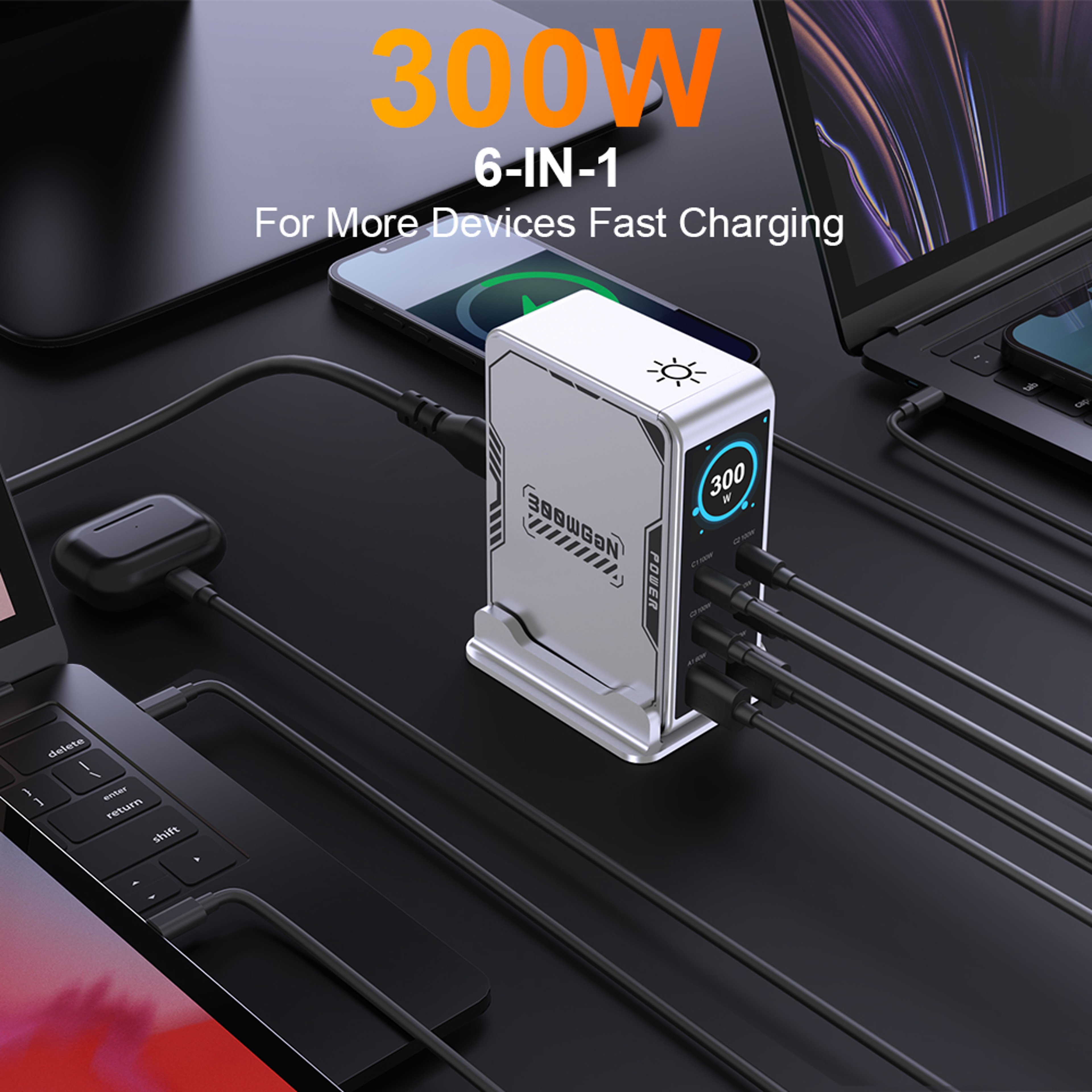 Digital Display Charger PPS PD USB Type Port Desktop Fast Charging Station For MacBook IPhone Samsu 2
