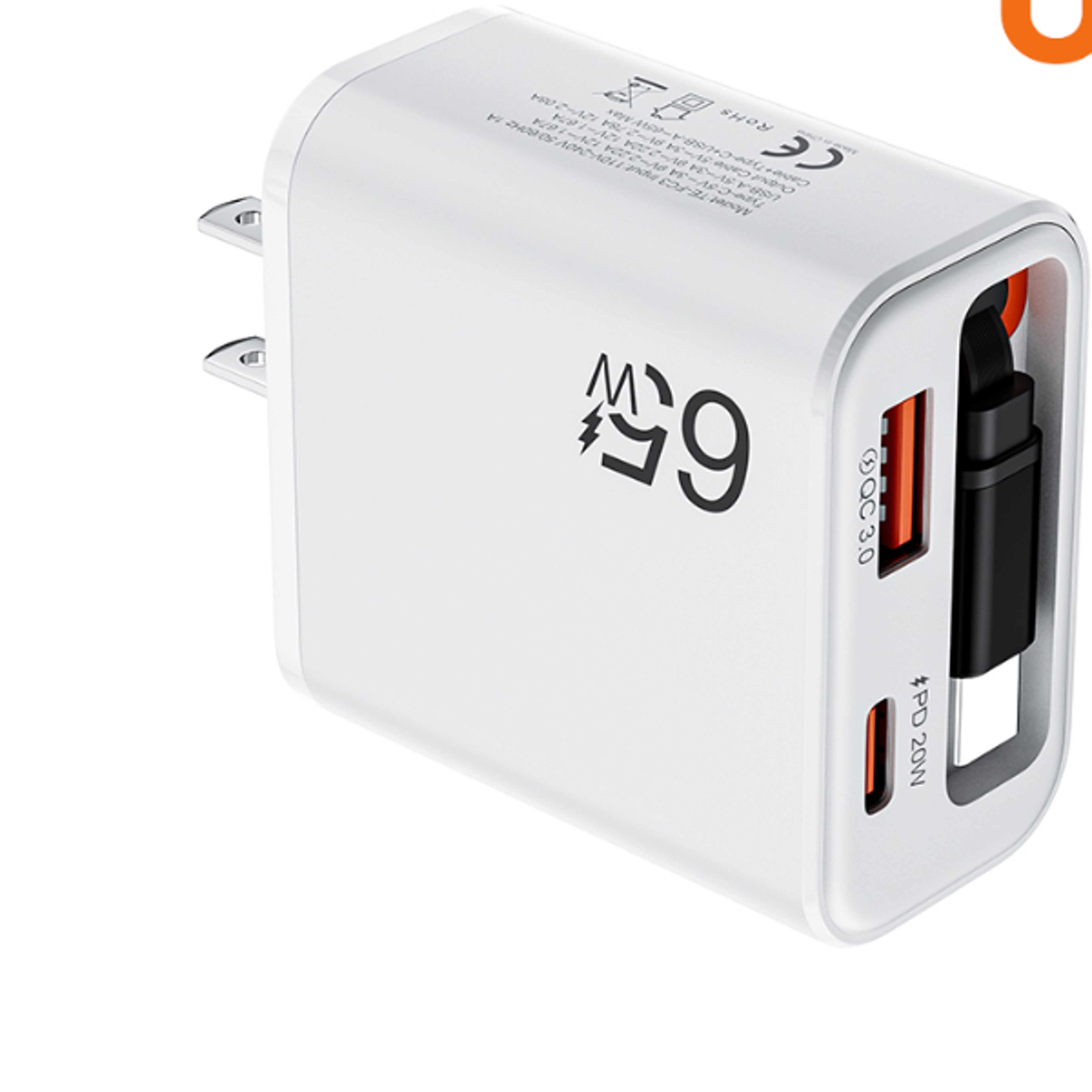 USB Phone Charger With Retractable USB C Cable For Iphone 17 16 15 Samsung POCO Xiaomi