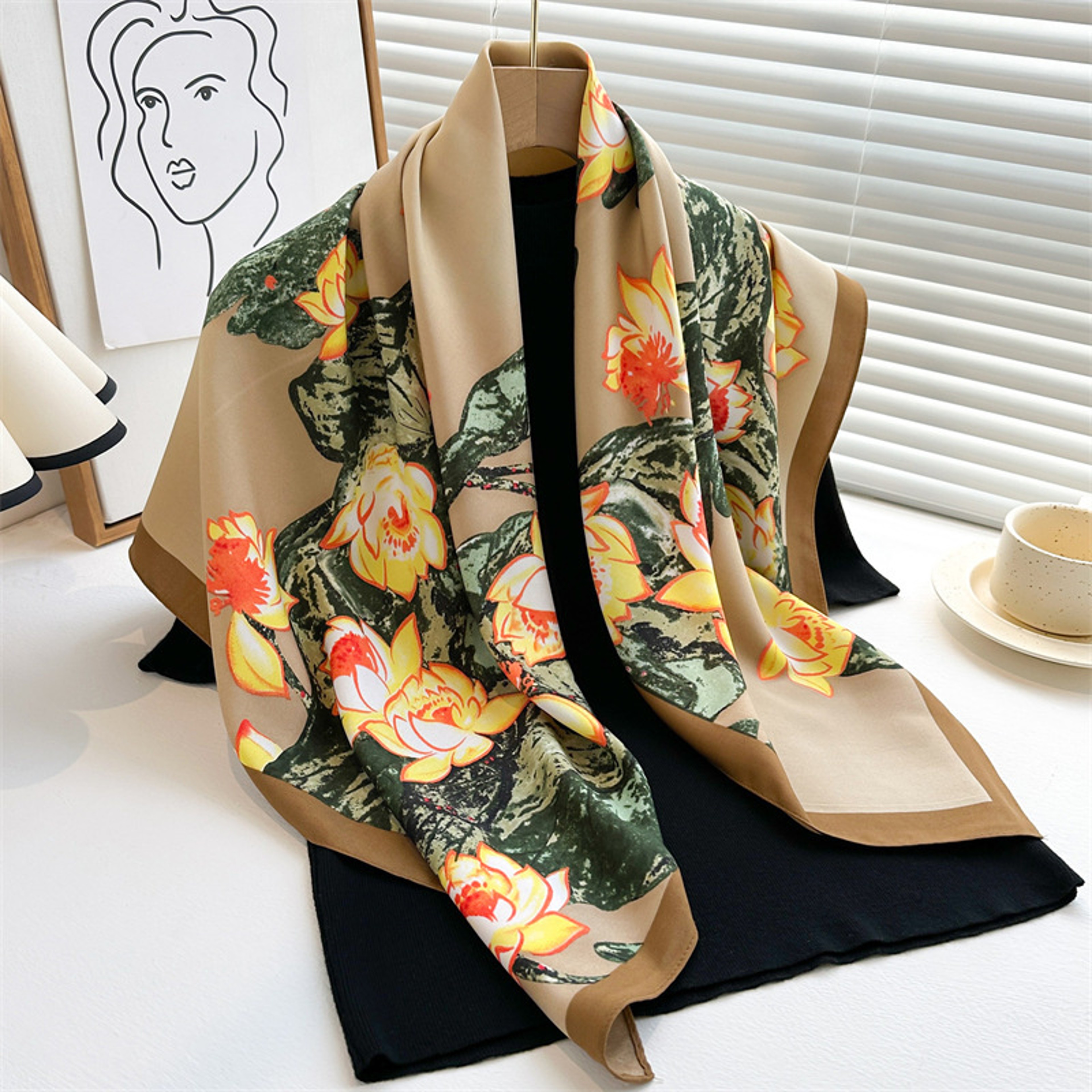 Elegant Twill Silk Feeling Shawls And Wraps Luxury Hair Scarves Tree Print Bandana Hijab Pashmina 6
