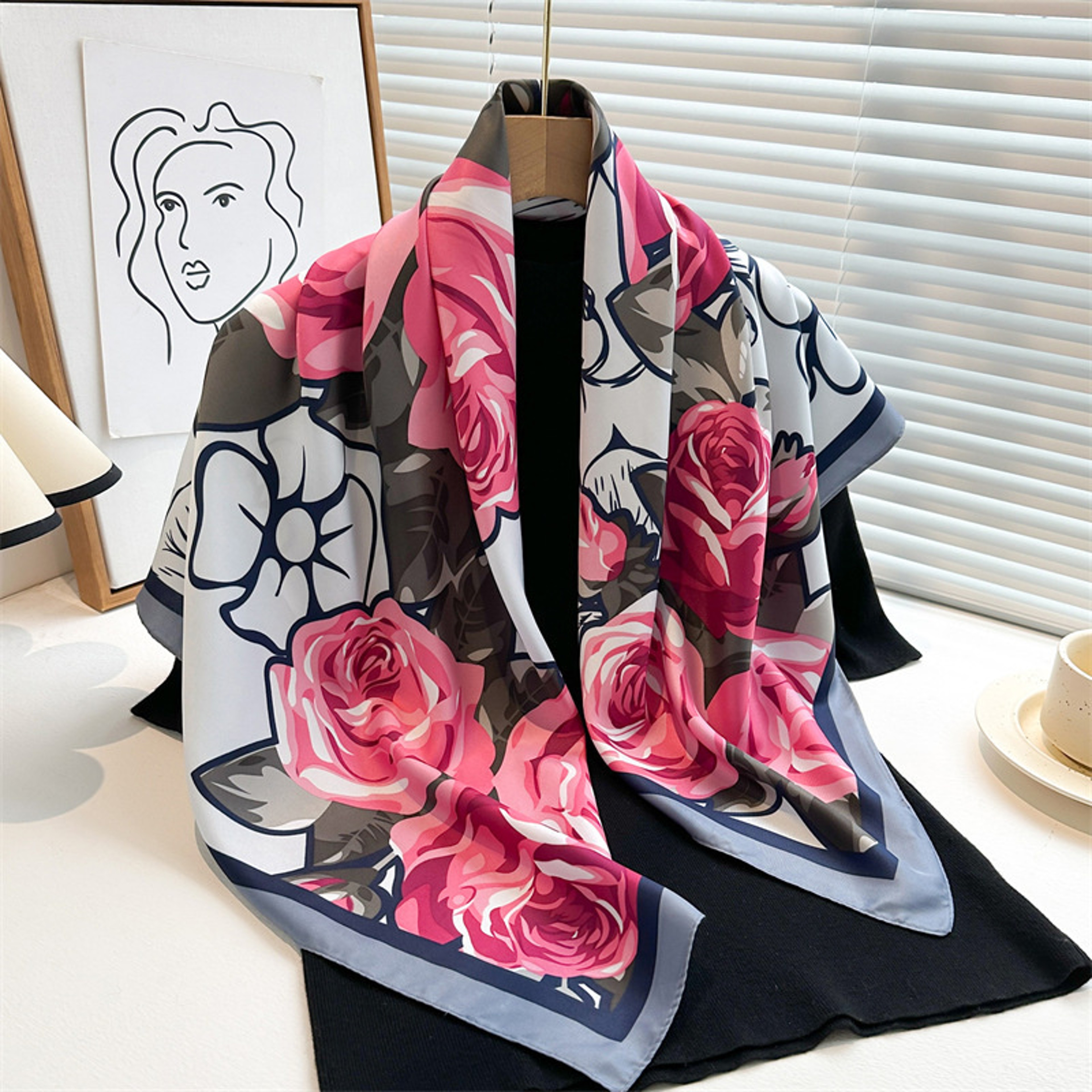Elegant Twill Silk Feeling Shawls And Wraps Luxury Hair Scarves Tree Print Bandana Hijab Pashmina 8