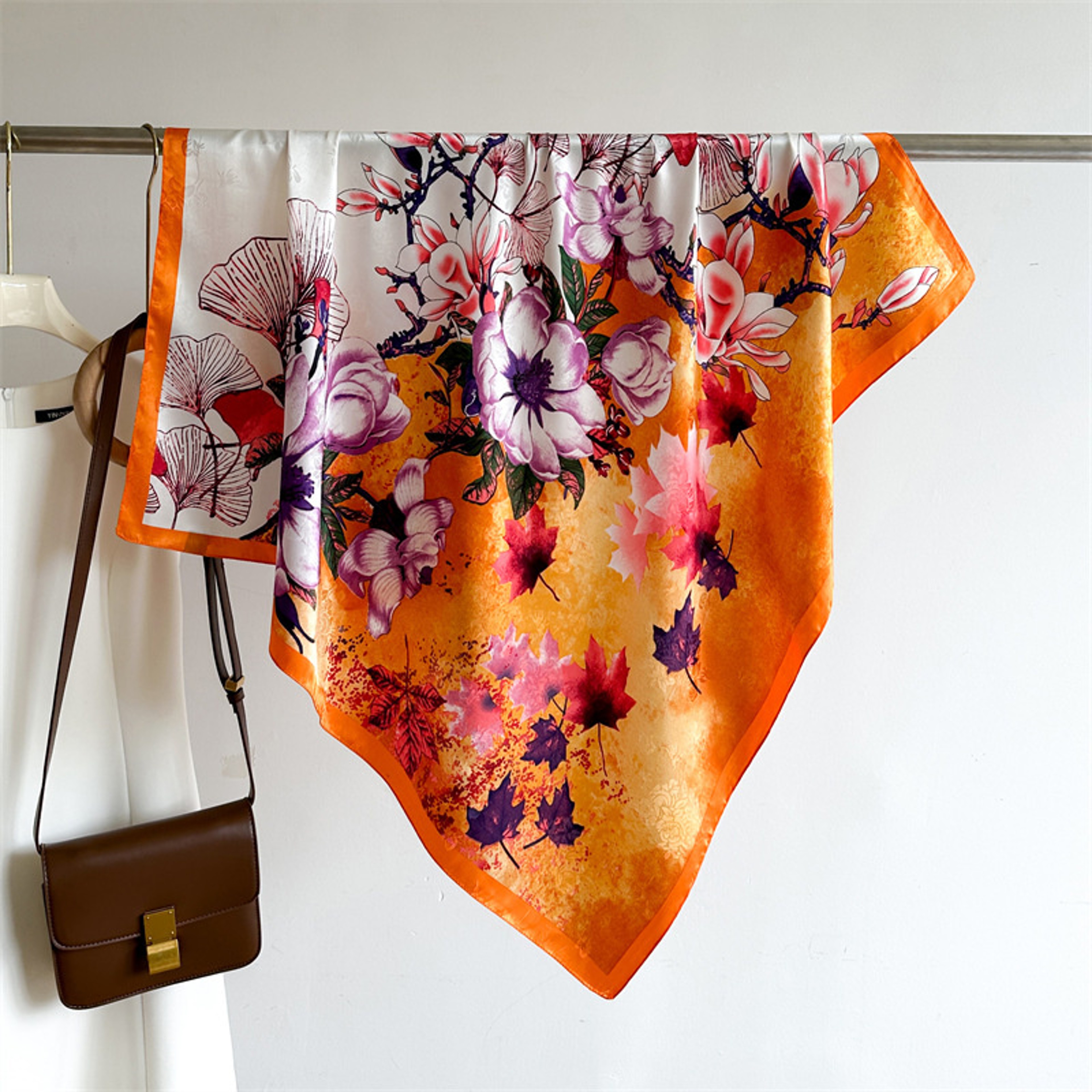 Elegant Twill Silk Feeling Shawls And Wraps Luxury Hair Scarves Tree Print Bandana Hijab Pashmina 12