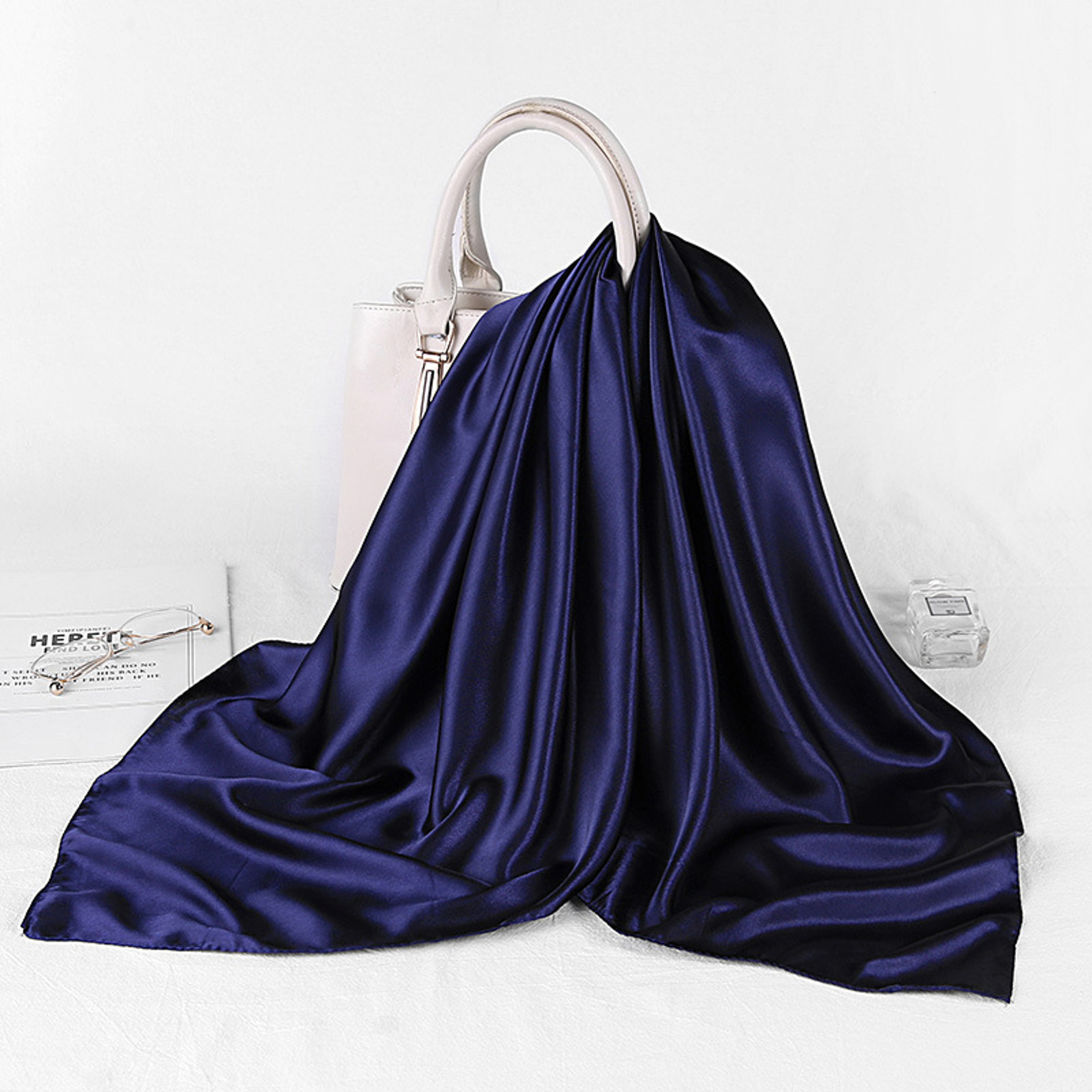 Square Satin Hijab Scarf for Women, Plain Handkerchief Shawls Wraps Head Scarf Islamic Bandanna – view 19