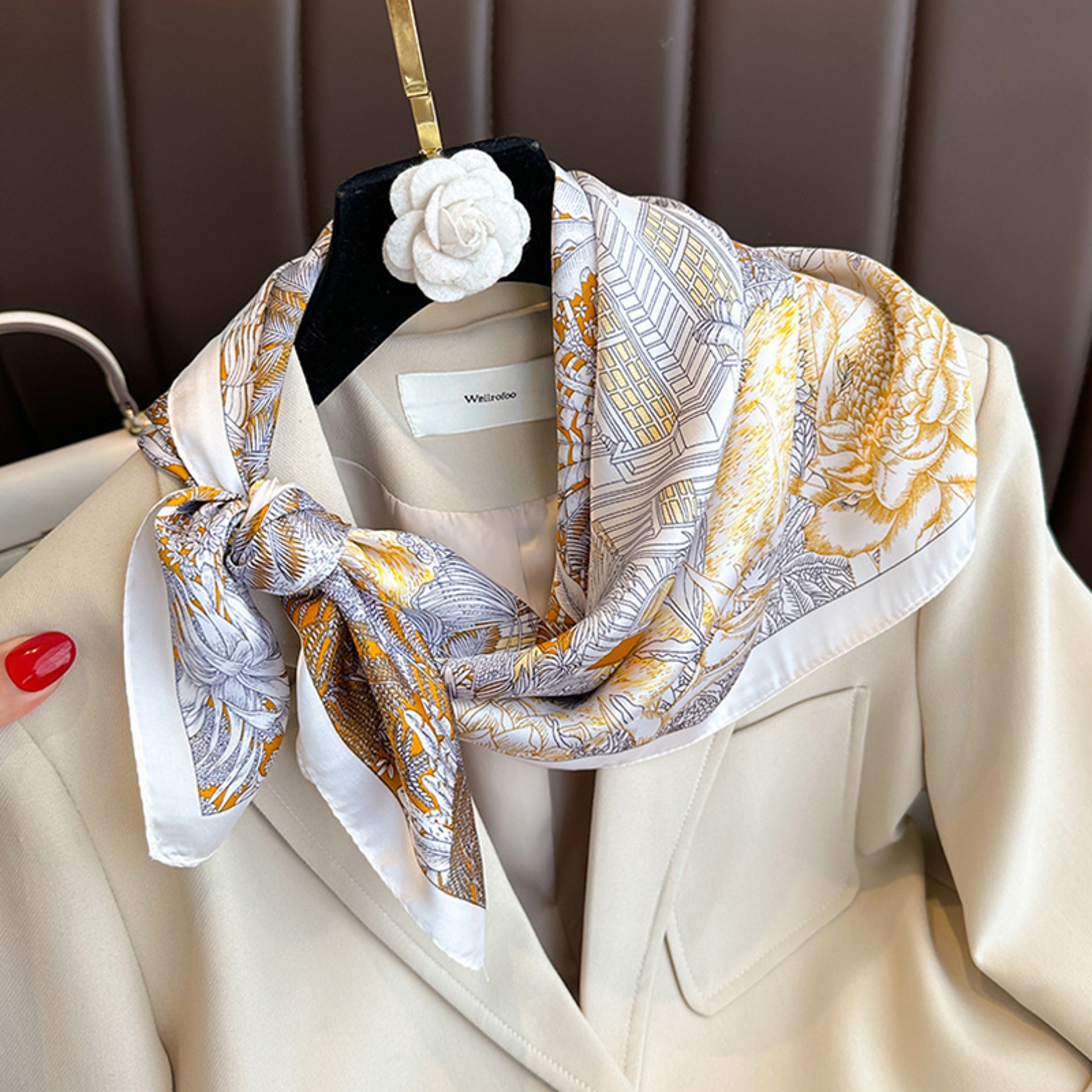 Elegant Simulation Silk Square Scarves Women, Soft Satin Scarf Wrap, Versatile Bandana Hijab for Daily Wear – view 3