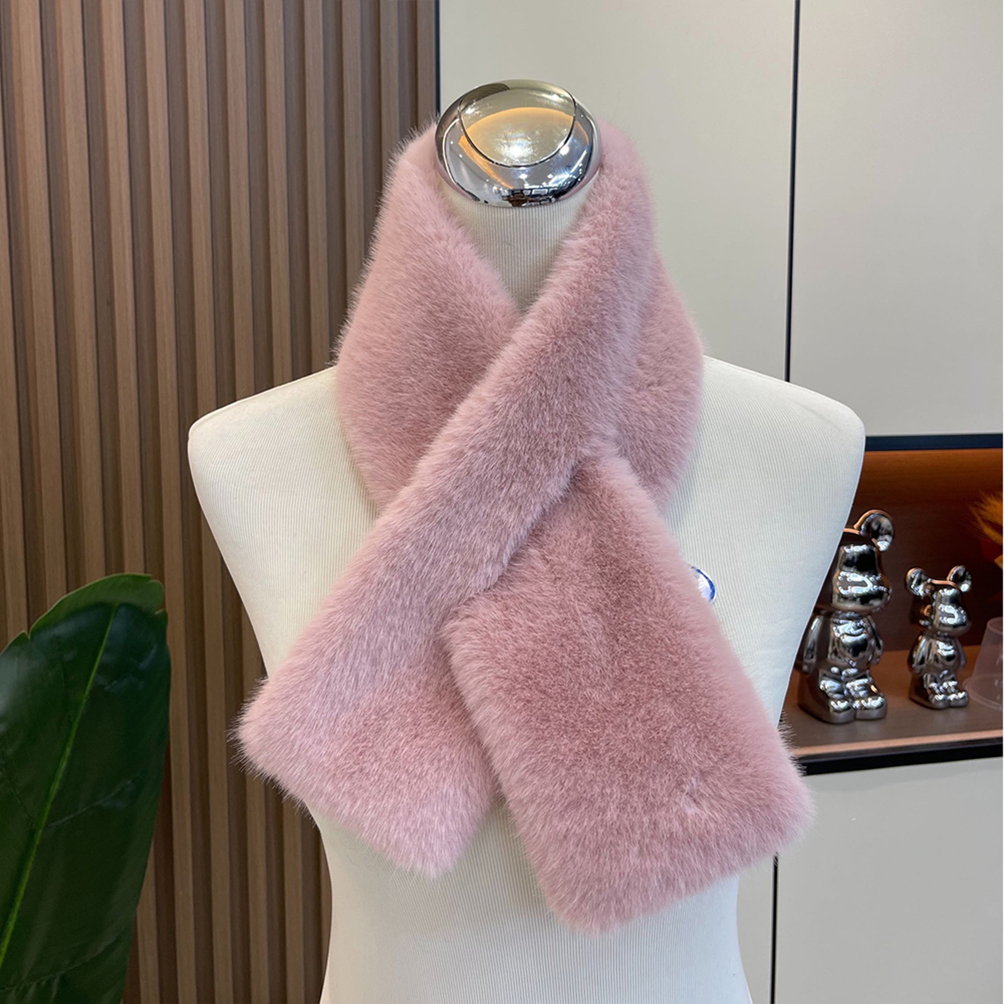 Cute Solid Color Faux Rabbit Fur Scarf, Winter Thickened Soft Furry Neck Warmer for Women – view 10