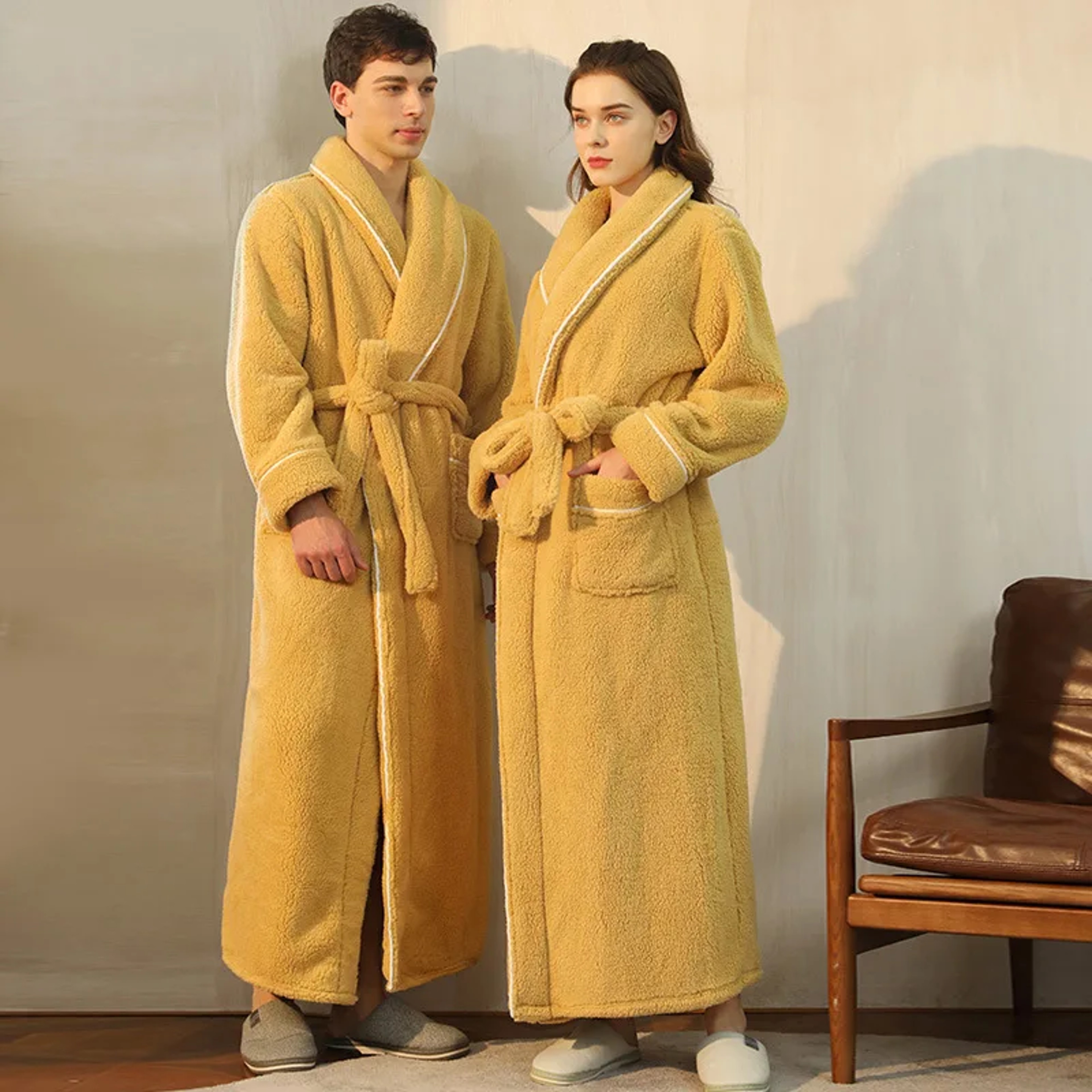 Mens Large Size Light Luxury Cotton Robe Winter New Thick Comfortable Couple Bathrobe Womens Extend 3