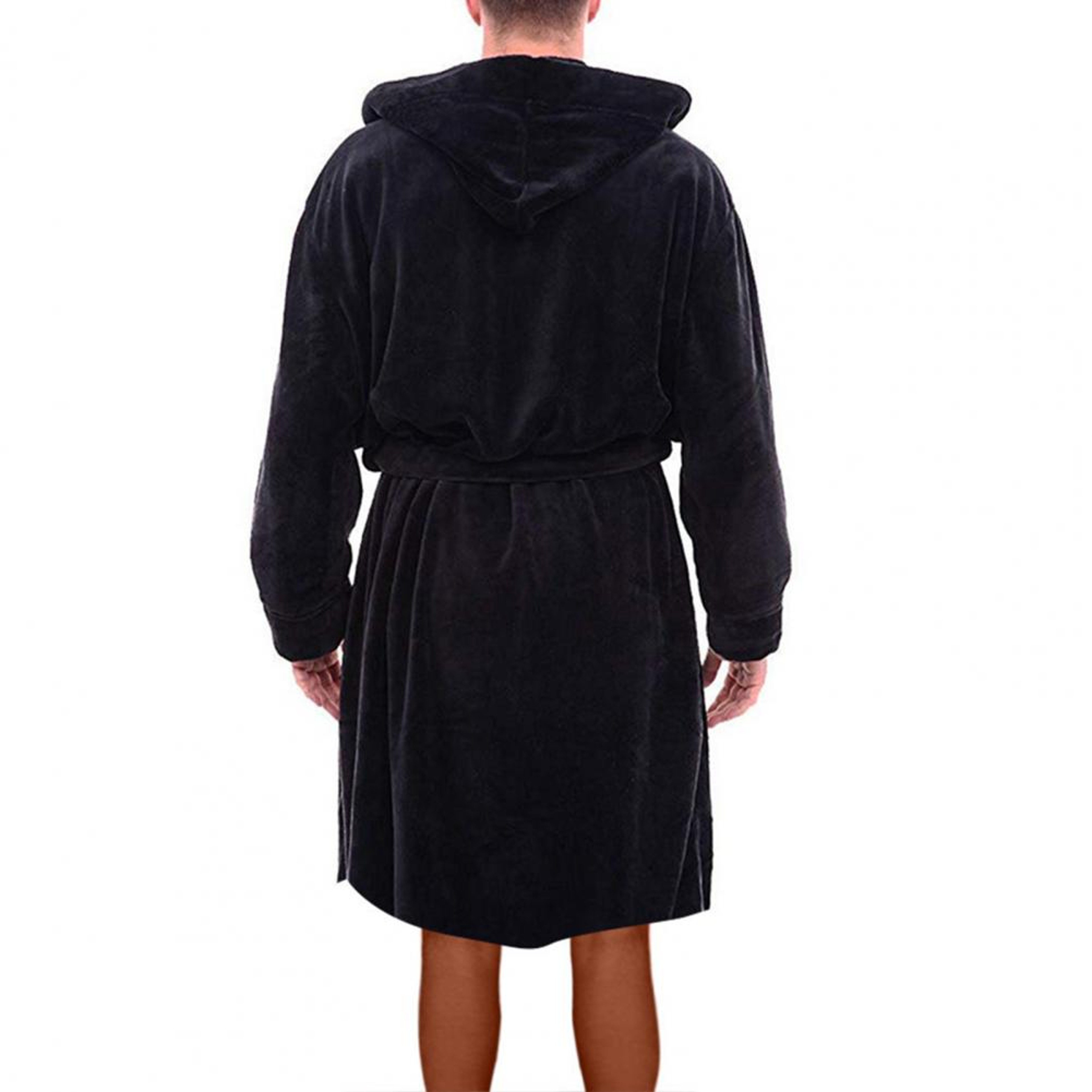 Hooded Winter Fleece Gown with Long Sleeve, Solid Color Home Sleepwear, Belt & Pockets – view 3