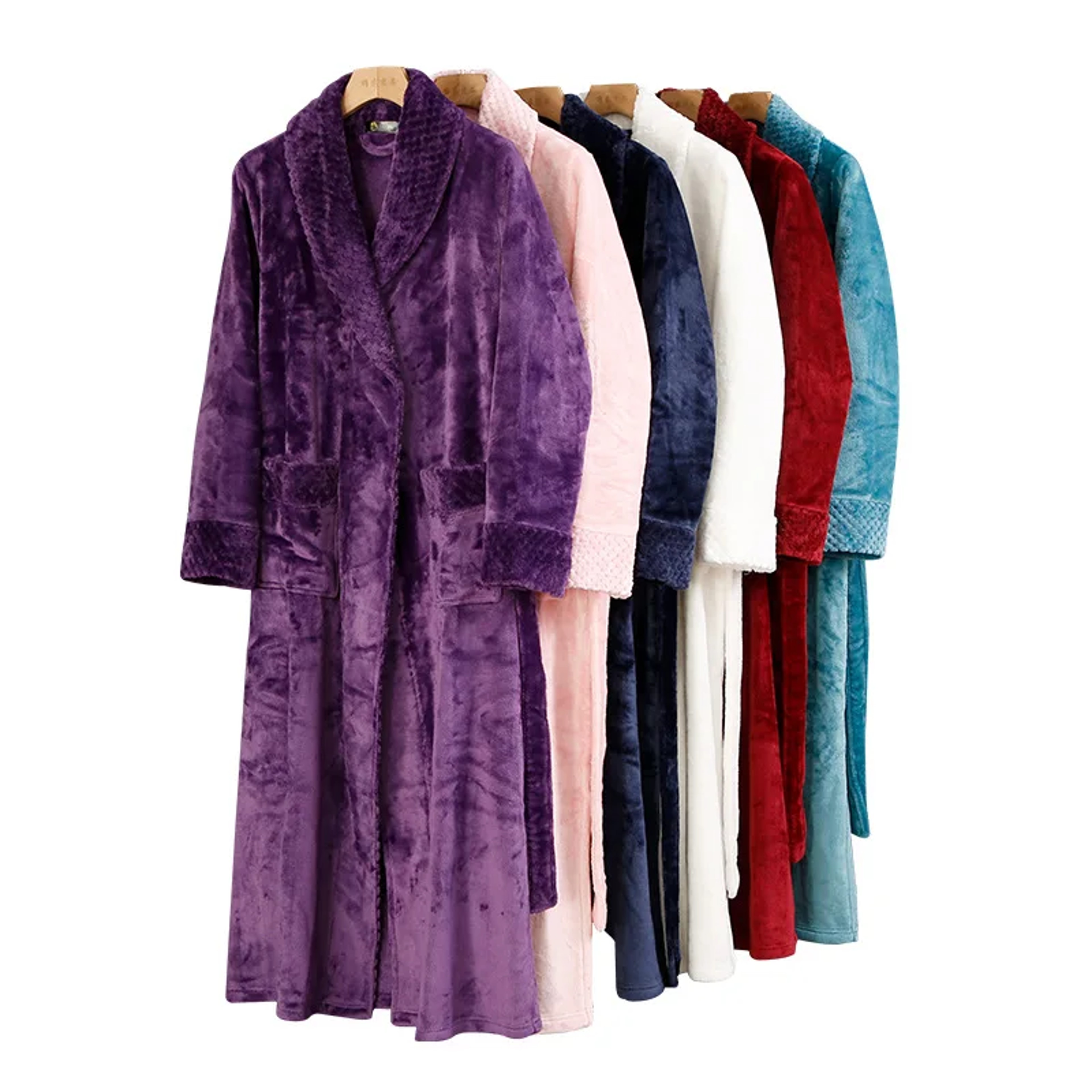 Men's Kimono Bathrobe Gown, Coral Fleece Sleepwear, Thicken Warm Flannel Couple's Long Robe for Home Lounge Wear – view 6