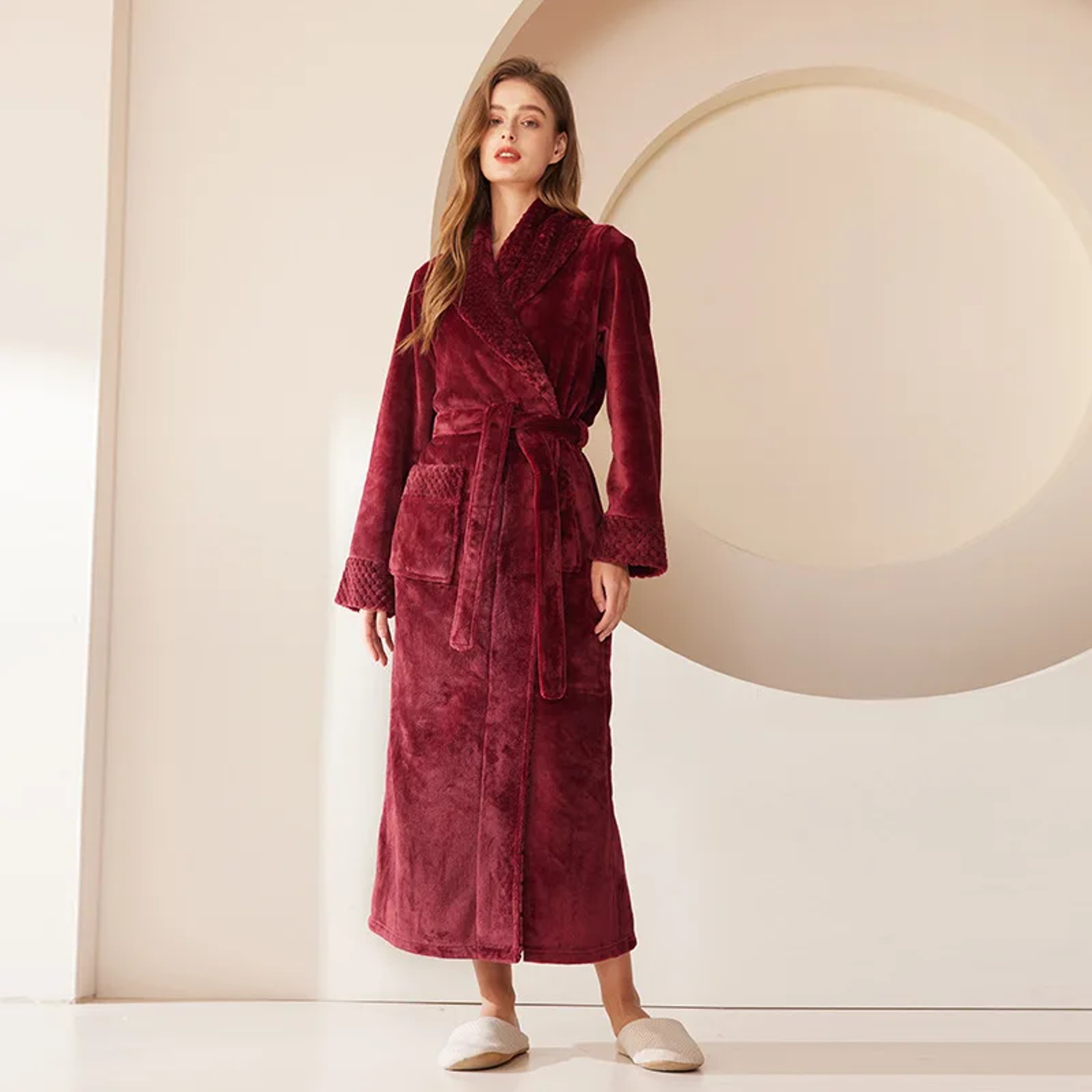 Men's Kimono Bathrobe Gown, Coral Fleece Sleepwear, Thicken Warm Flannel Couple's Long Robe for Home Lounge Wear – view 11