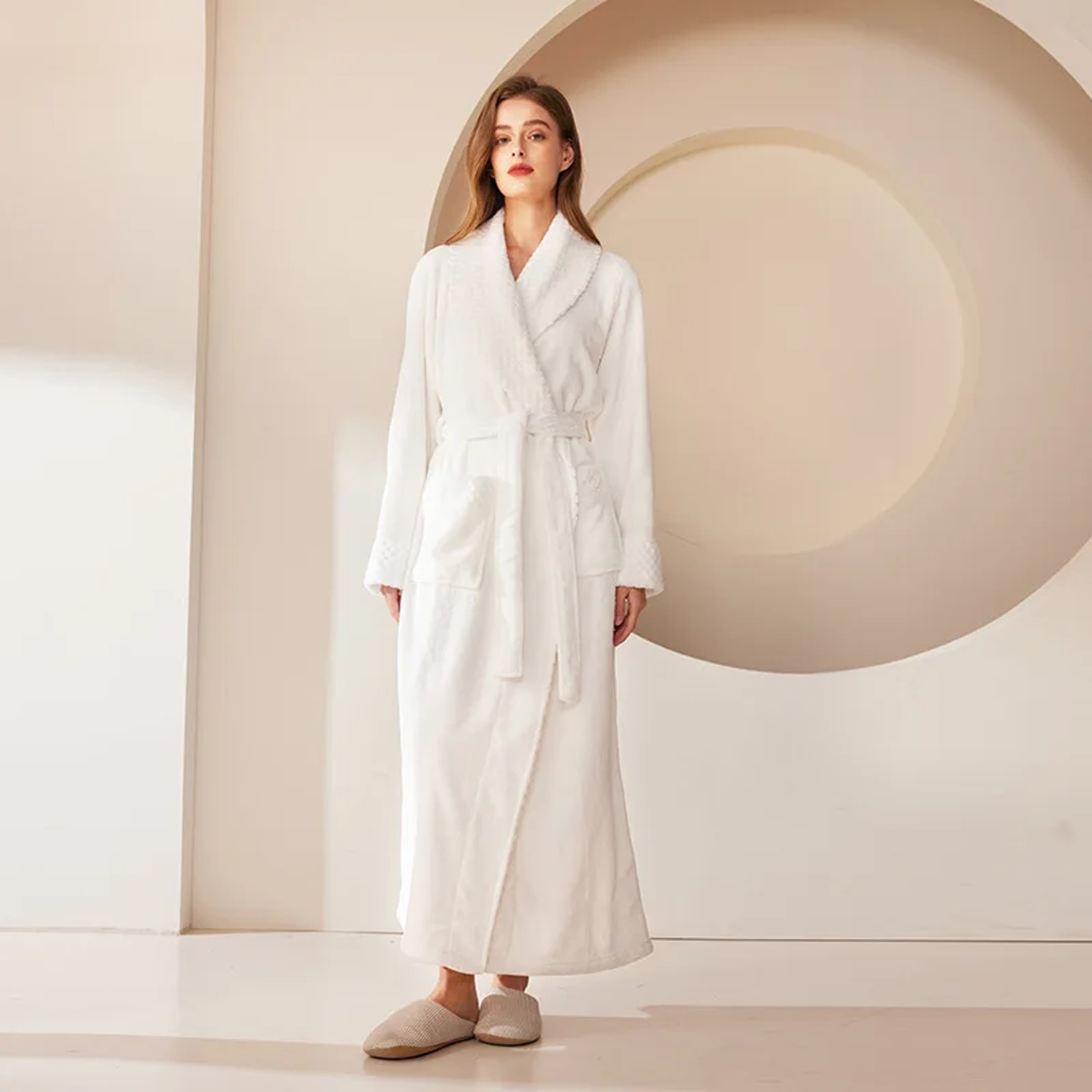 Men's Kimono Bathrobe Gown, Coral Fleece Sleepwear, Thicken Warm Flannel Couple's Long Robe for Home Lounge Wear – view 17
