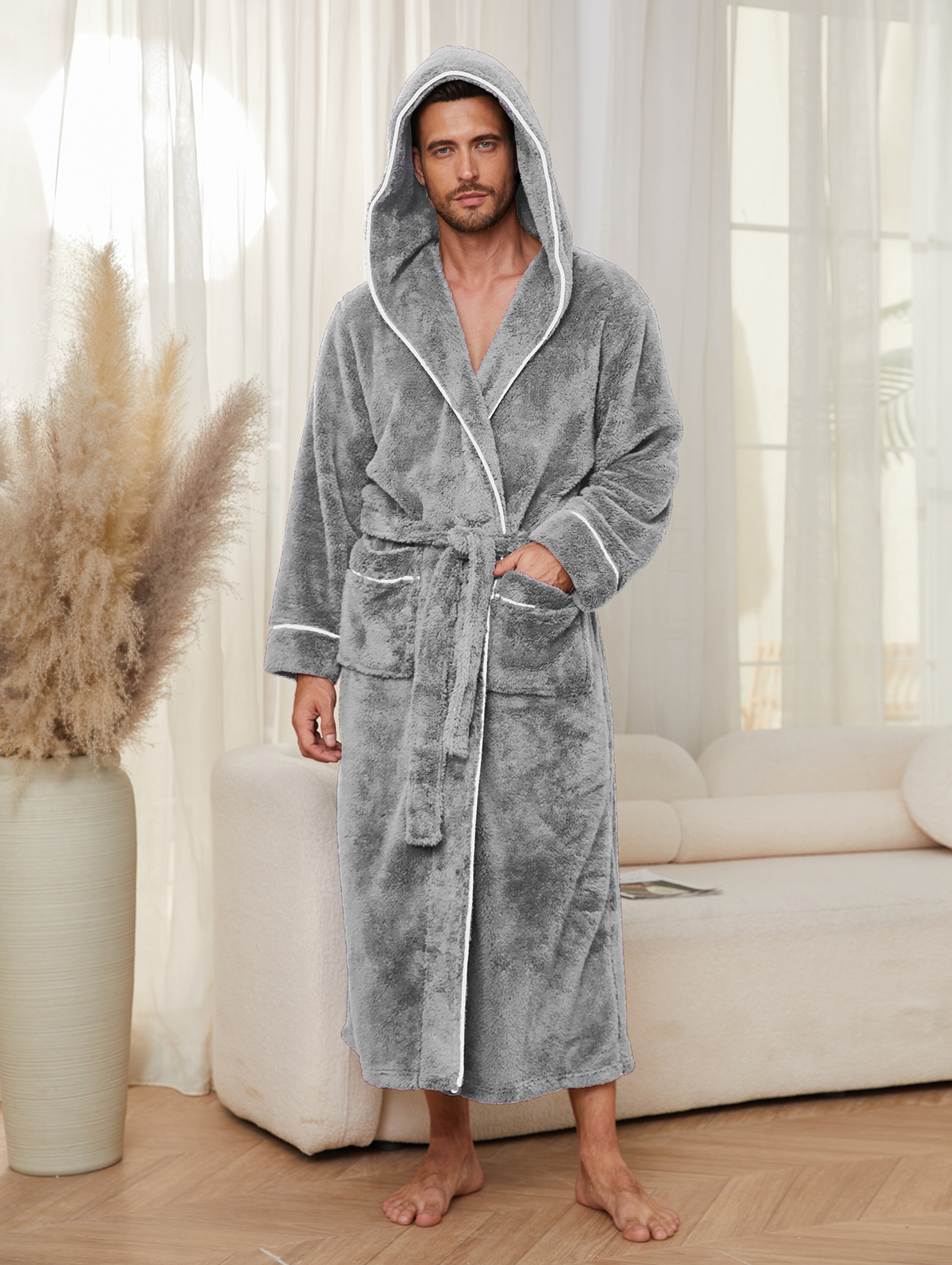 Flannel Luxury Open Weave Couples' Sleepwear, Men's Warm Cotton Bathrobe for Autumn and Winter – view 8