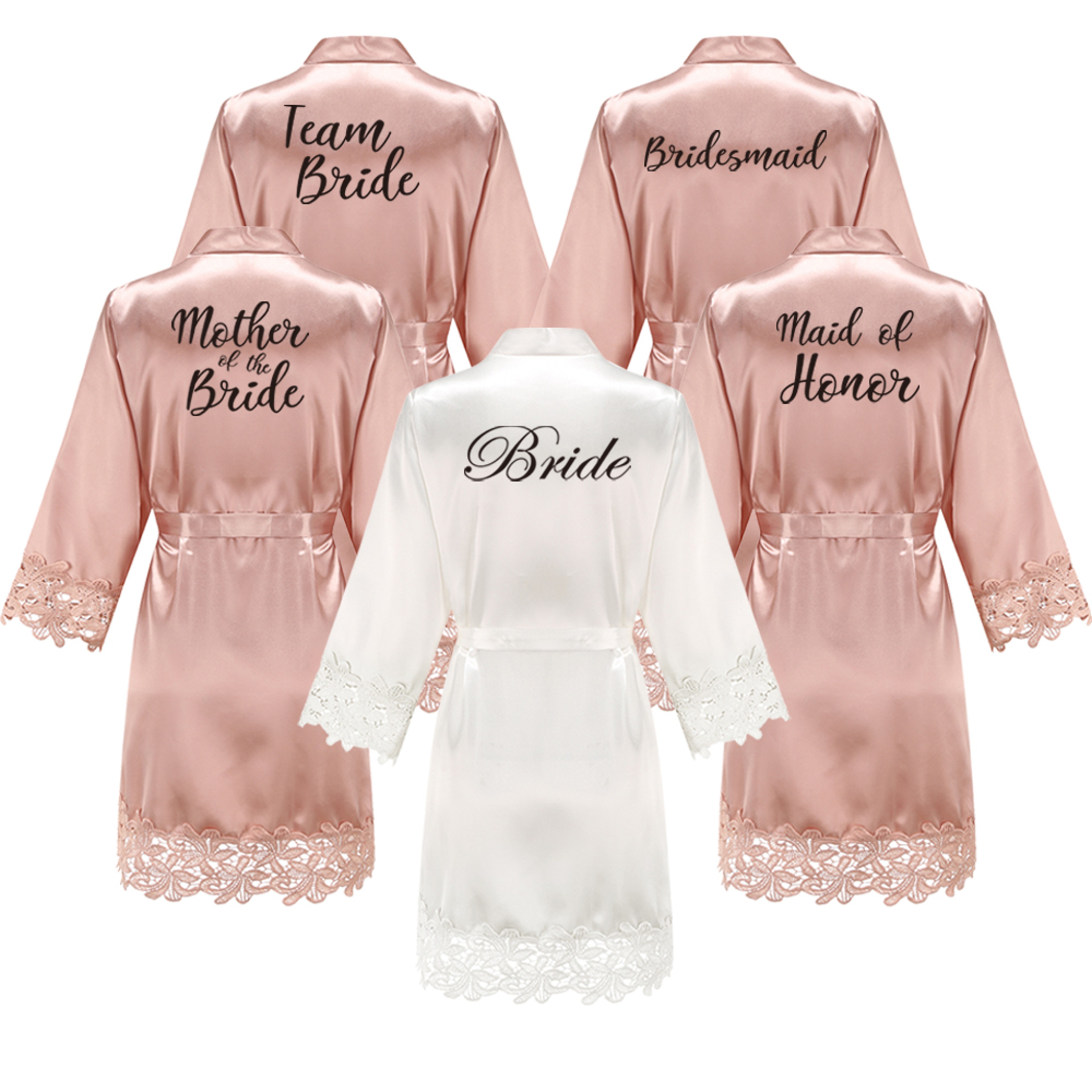 Wedding Bridesmaid Gift Satin Lace Robe, Rose Gold Bride Robe, Bridal Dressing Gown for Bachelorette Party – view 1