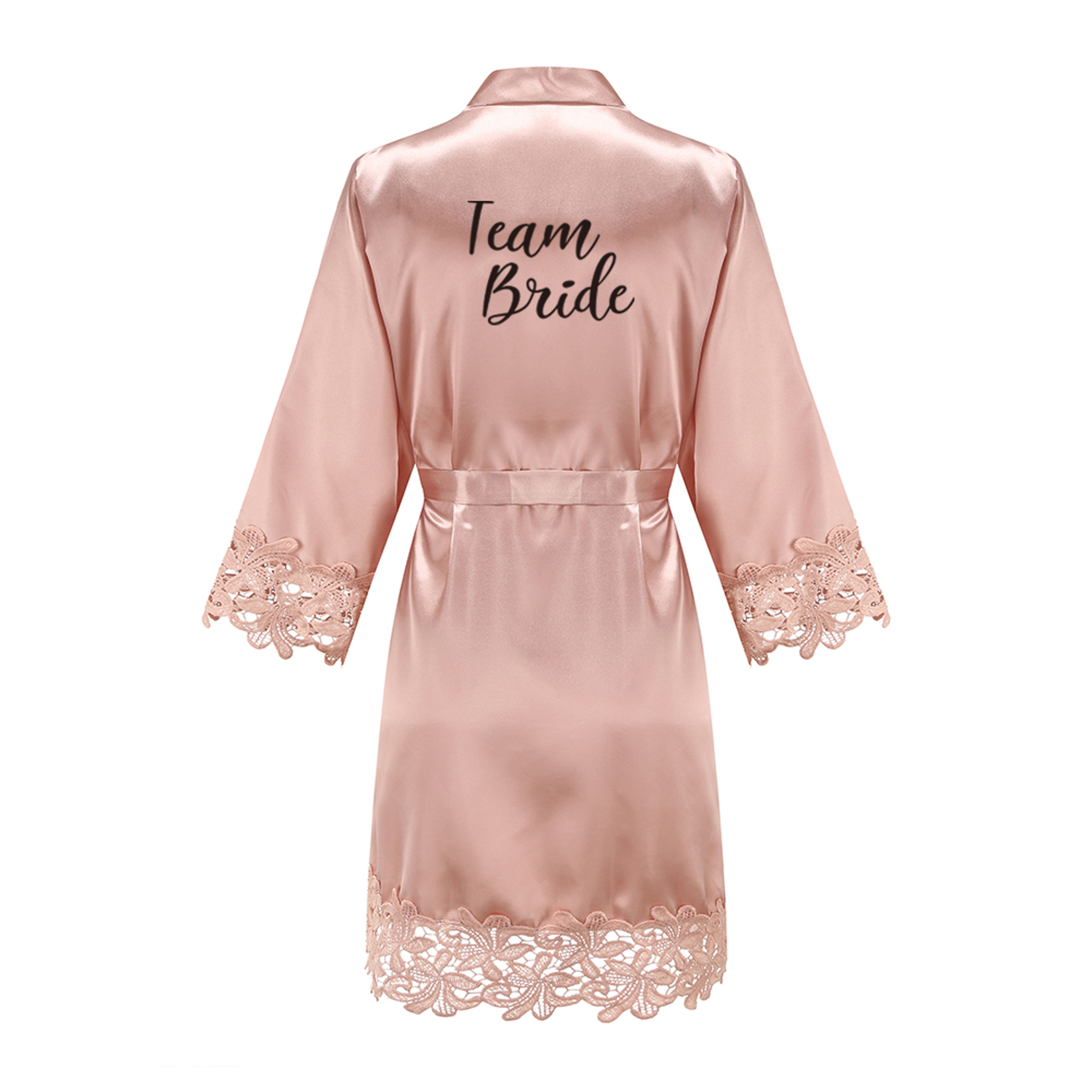 Wedding Bridesmaid Gift Satin Lace Robe, Rose Gold Bride Robe, Bridal Dressing Gown for Bachelorette Party – view 4