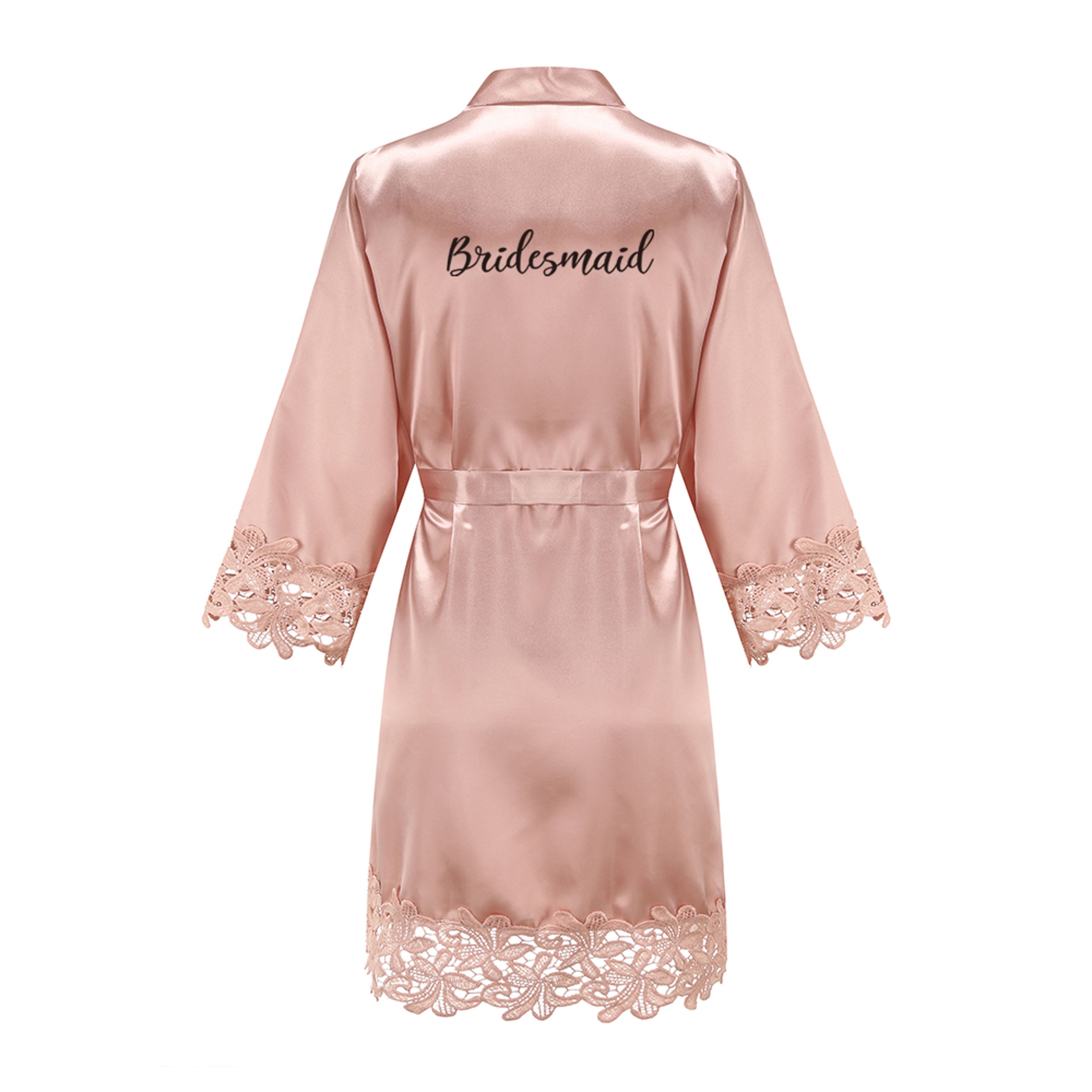 Wedding Bridesmaid Gift Satin Lace Robe, Rose Gold Bride Robe, Bridal Dressing Gown for Bachelorette Party – view 7