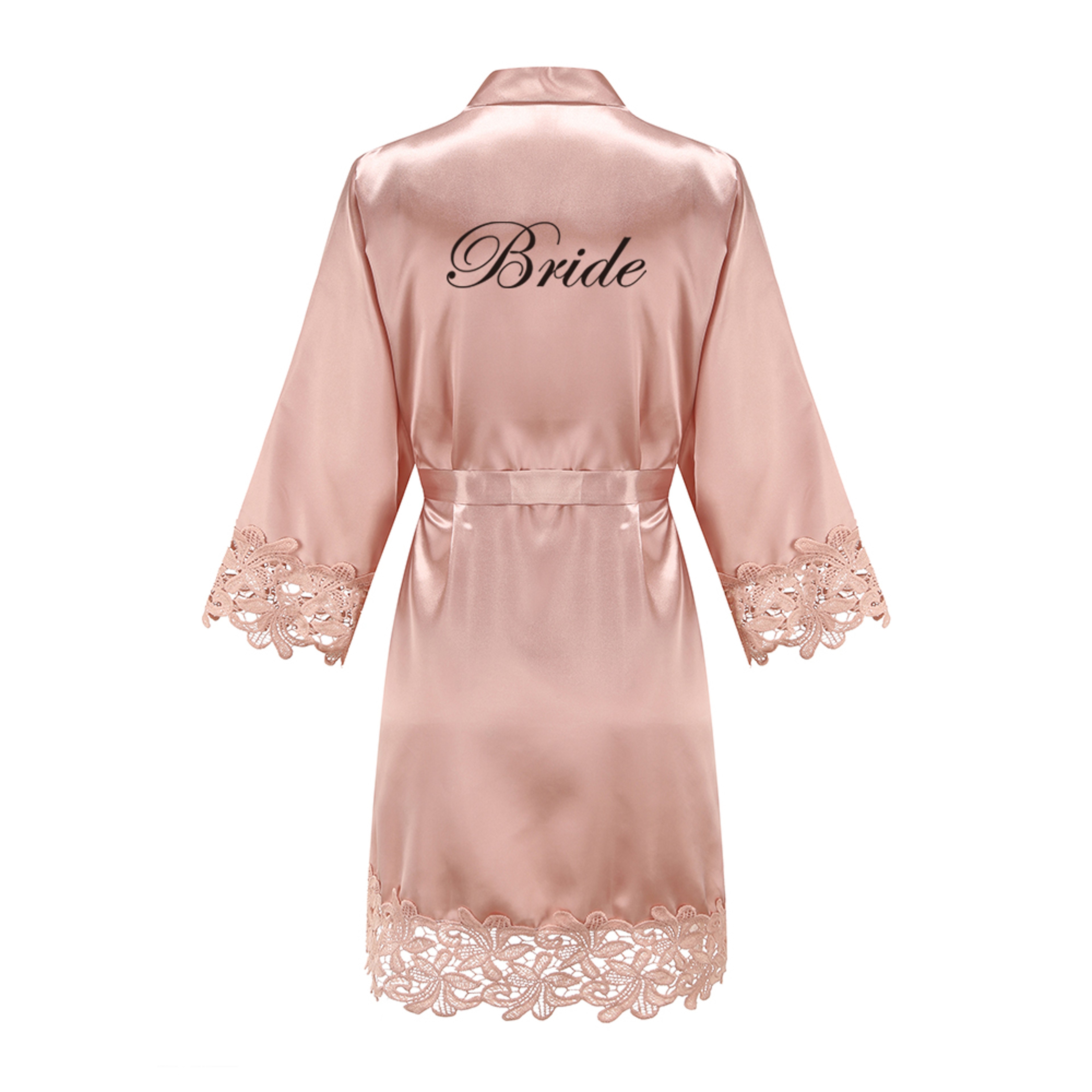 Wedding Bridesmaid Gift Satin Lace Robe, Rose Gold Bride Robe, Bridal Dressing Gown for Bachelorette Party – view 8