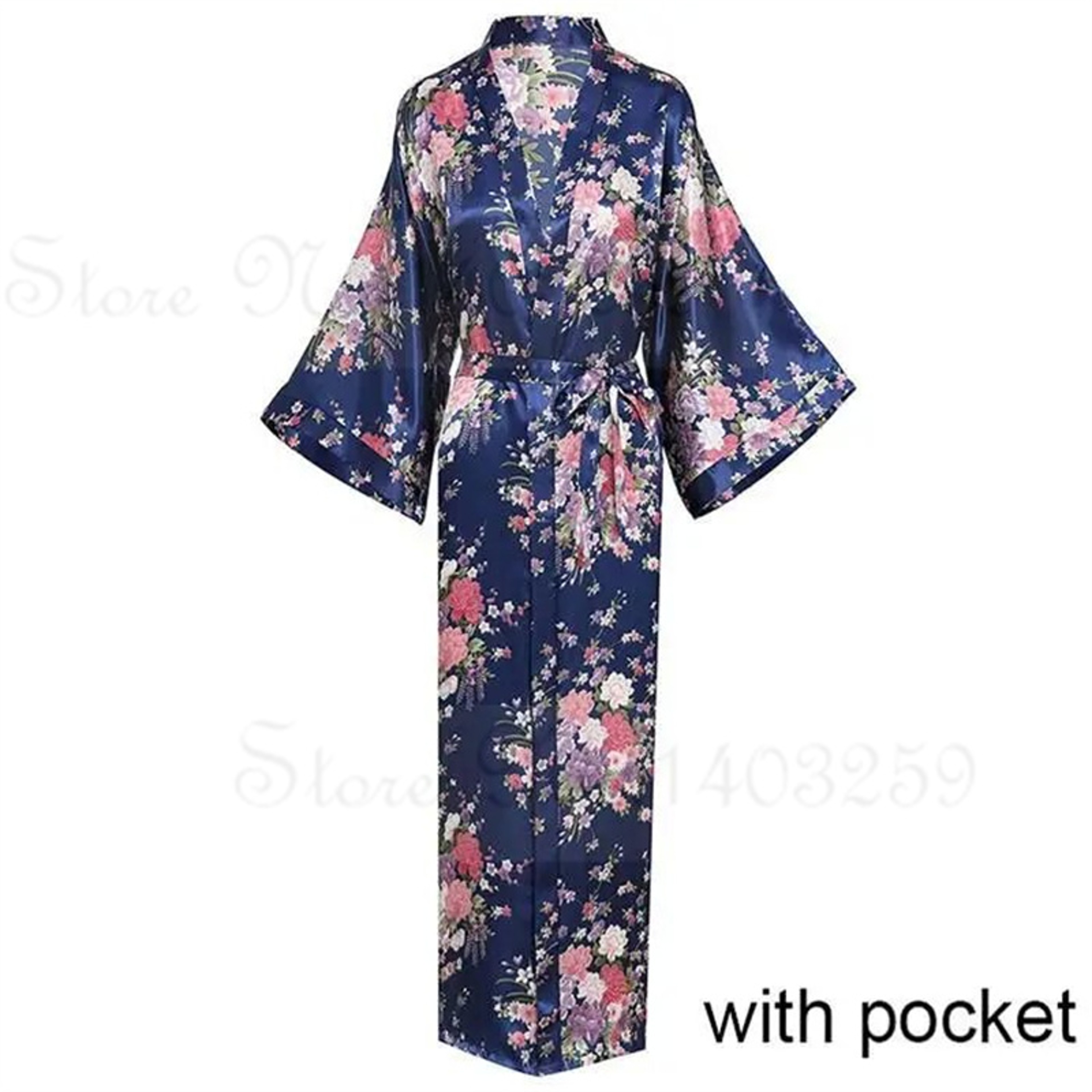Peacock Print Satin Long Robe, Flower Kimono Bathrobe Gown for Women, Sleepwear Loungewear – view 29