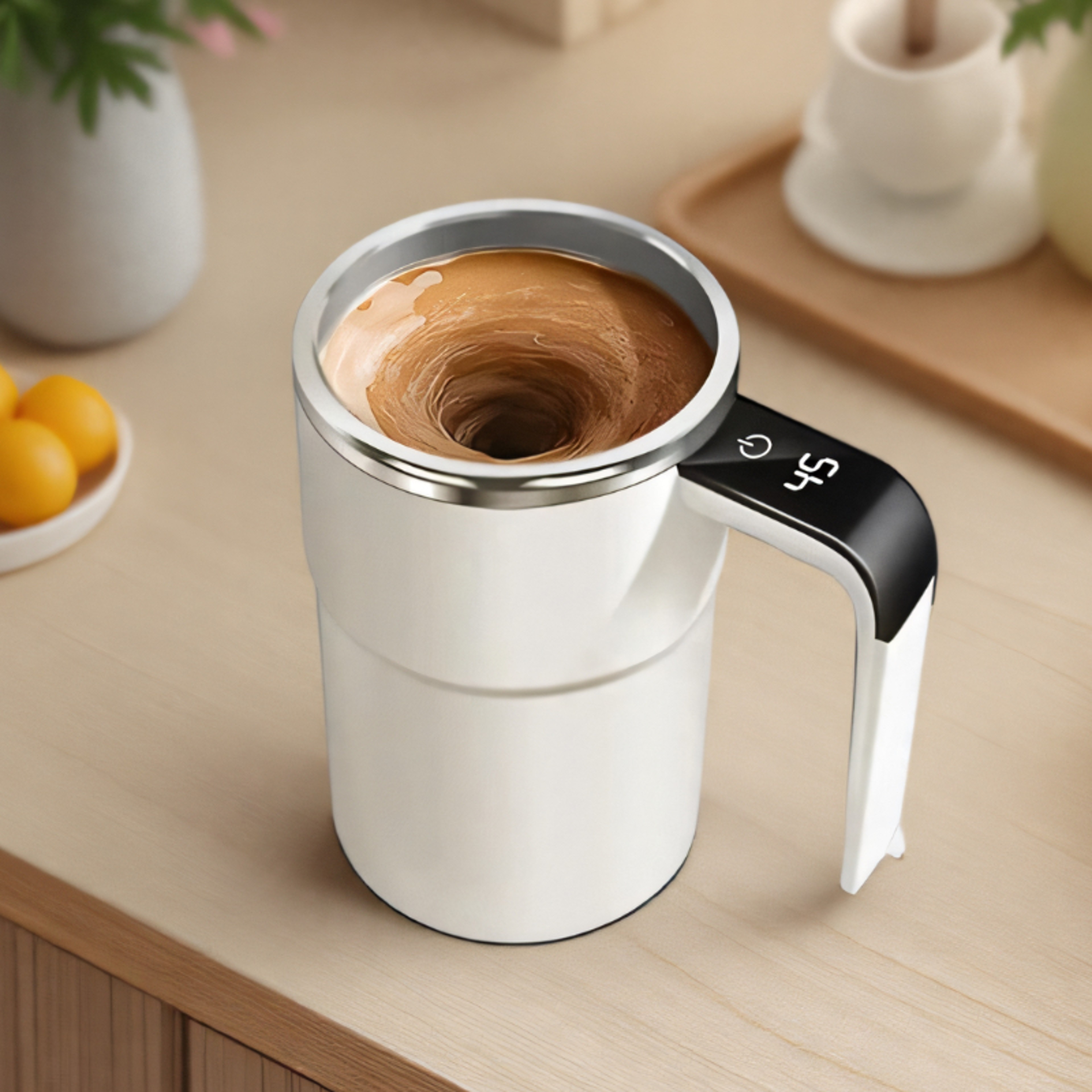 USB Rechargeable Thermal Cup, Stirring Magnetic Mug with LCD Screen, Reusable Coffee Accessories for Home Office – view 2