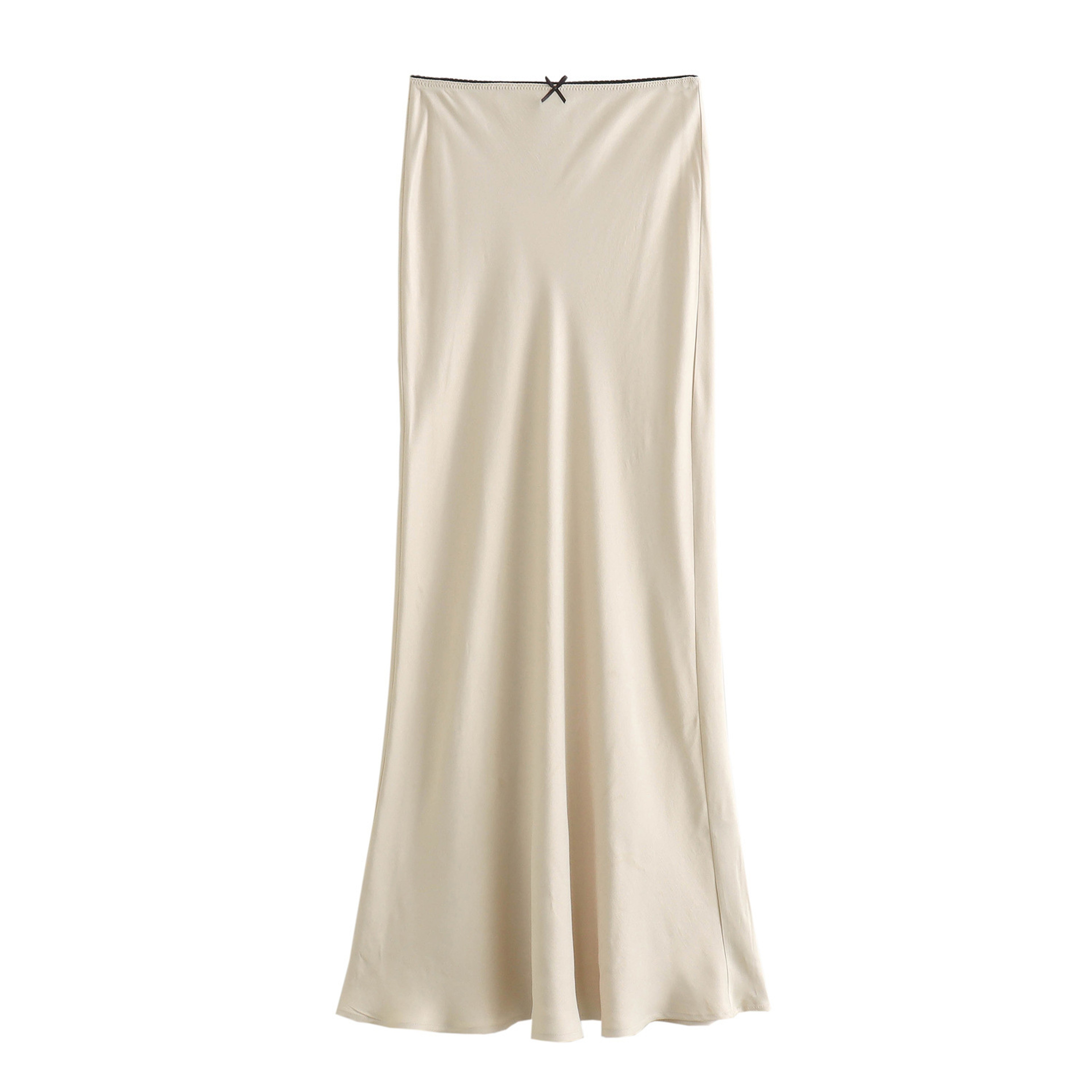 Vintage Chic Fashion Womens Satin BowDecorated HighWaist ALine Long Skirt 6