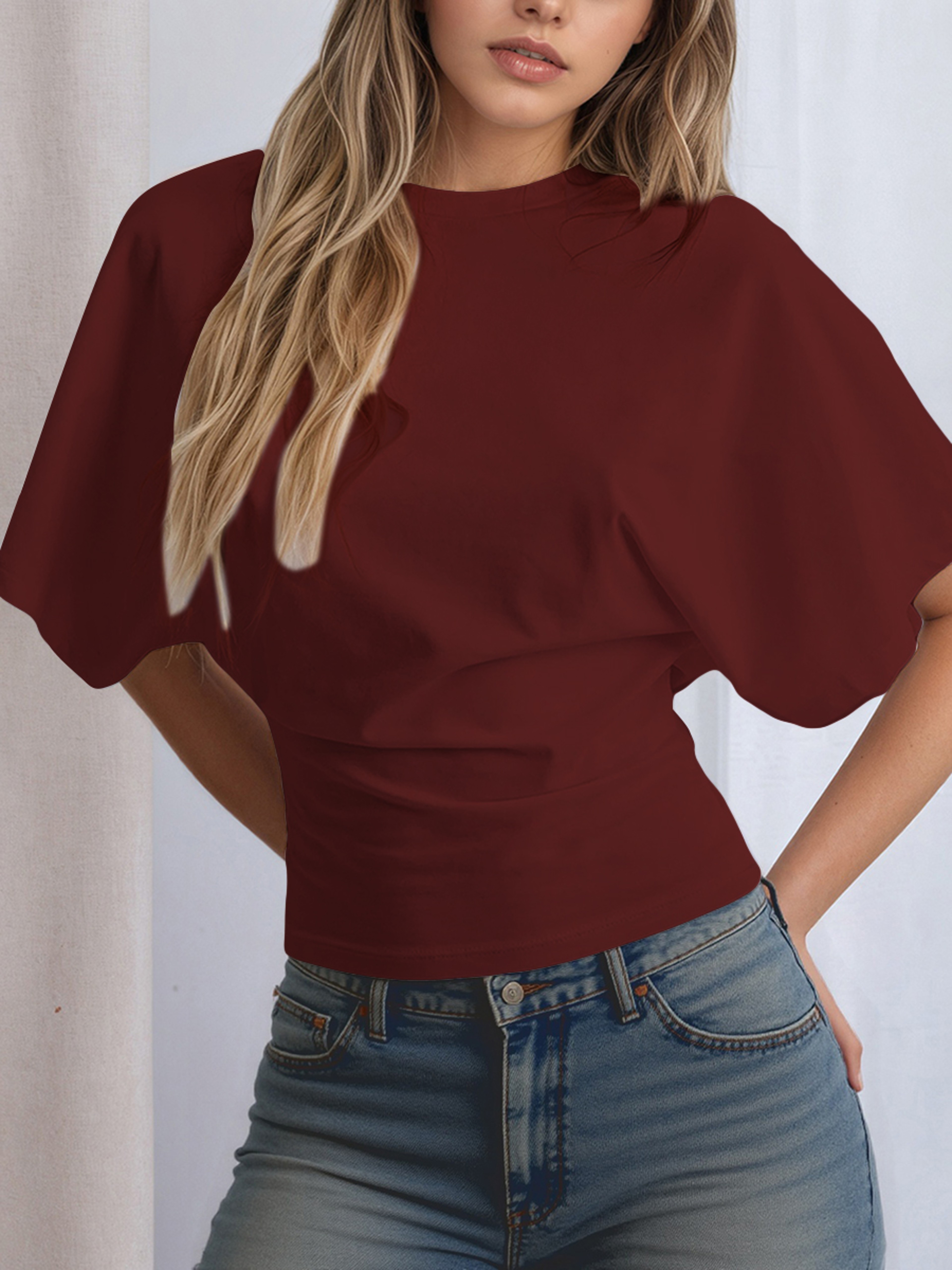 Tops Waist Slimming Sweet Hottie Design Positive Shoulder Top – view 13