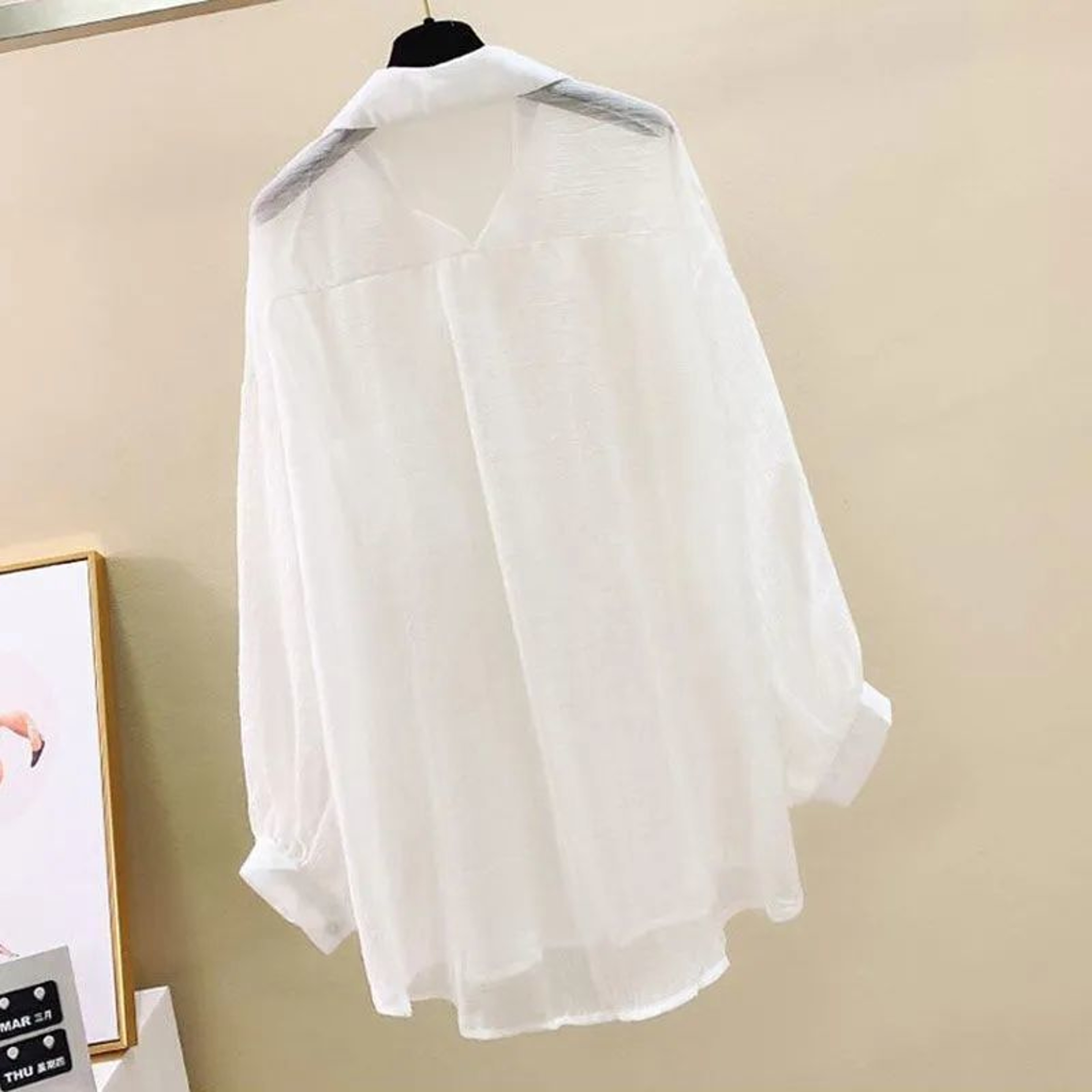 Casual Women's Cardigan Top, Korean Harajuku Loose Top, Thin Cut Perspective Chiffon Shirt for Women – view 4