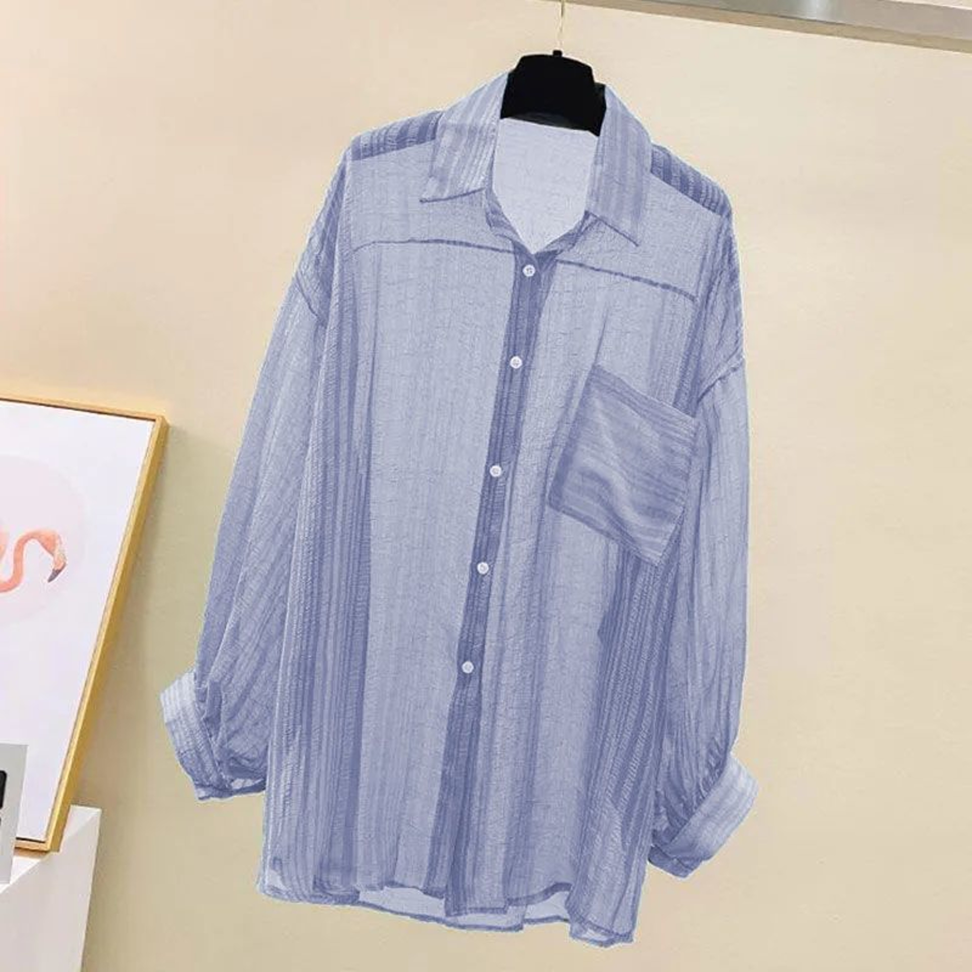 Casual Women's Cardigan Top, Korean Harajuku Loose Top, Thin Cut Perspective Chiffon Shirt for Women – view 6