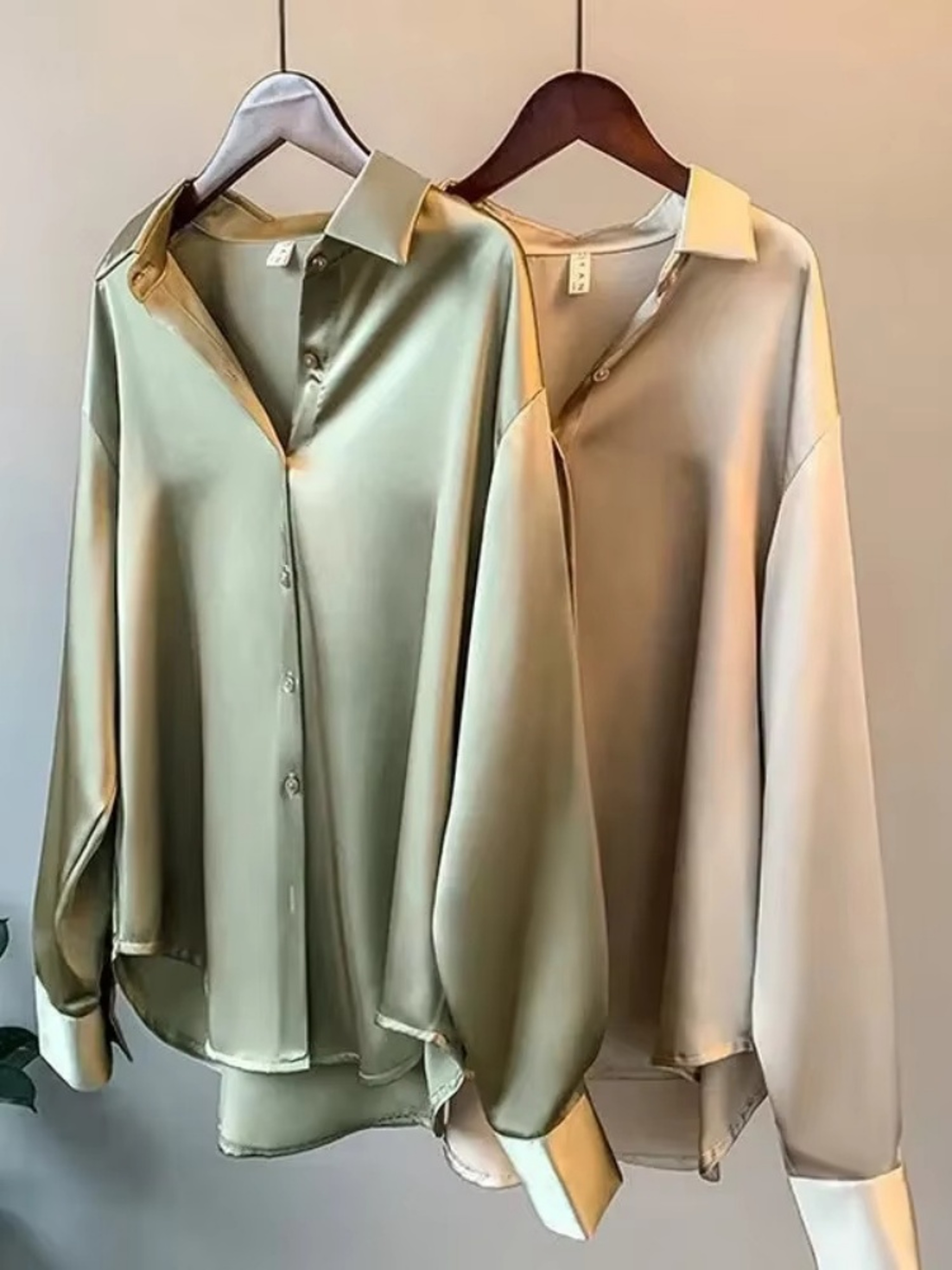 Turn-down Collar Ladies Blouse Autumn, Elegant Satin Loose Women Shirt Spring Vintage Casual Button Silk Tops – view 1