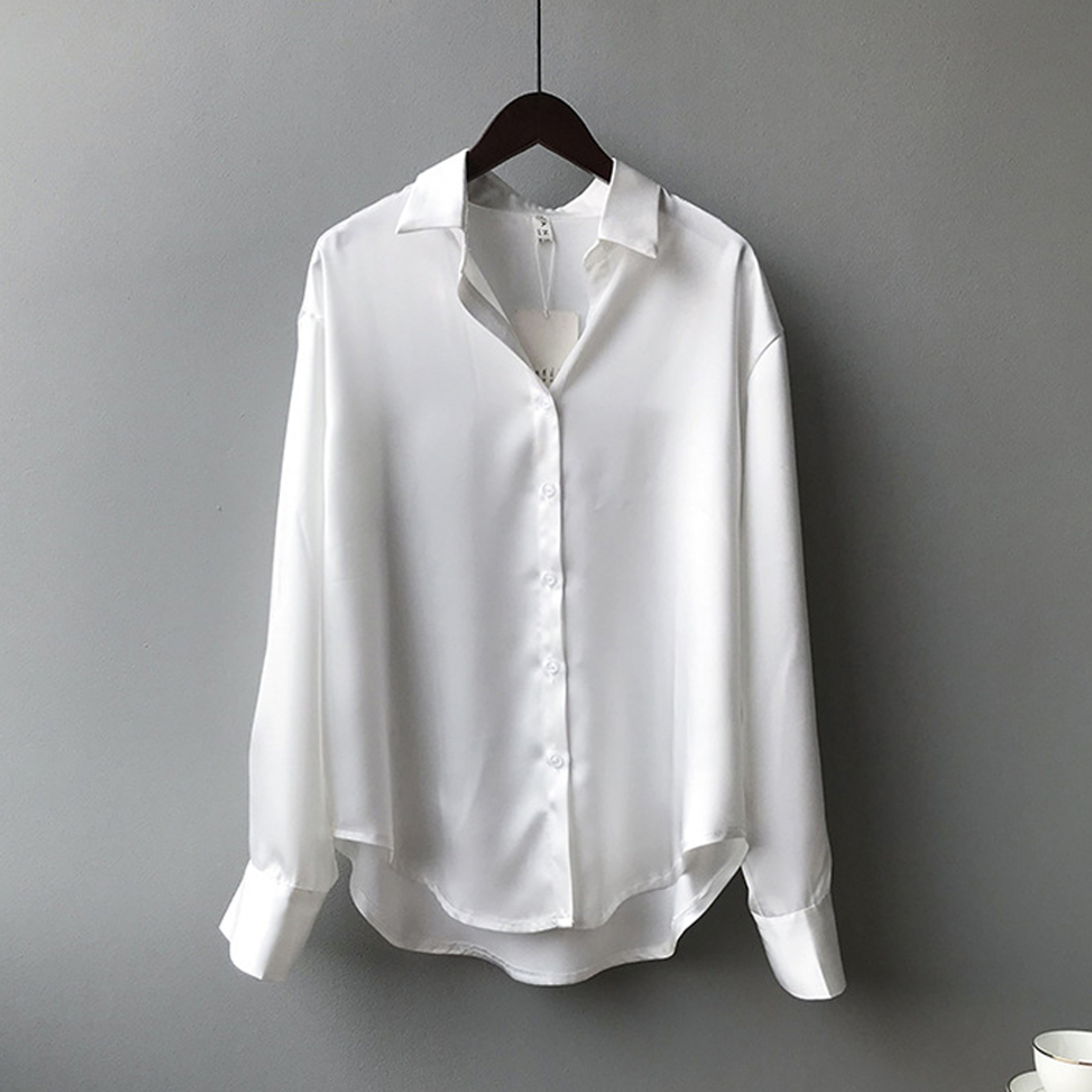 Turn-down Collar Ladies Blouse Autumn, Elegant Satin Loose Women Shirt Spring Vintage Casual Button Silk Tops – view 11