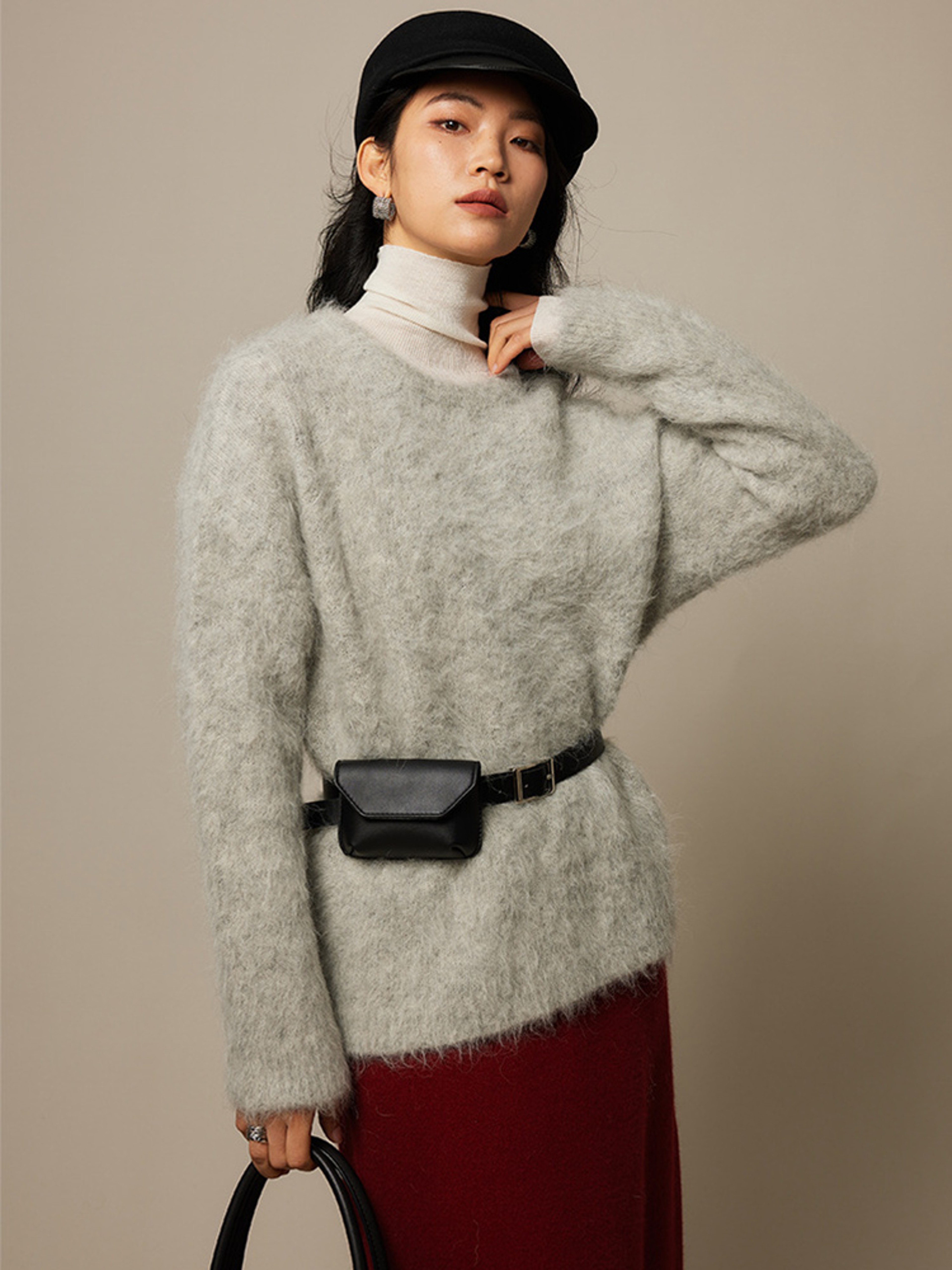 Dropped Sleeved Loose Sweaters Warm Alpaca Pullovers For Women Camel Beige Winter Fall Top 8