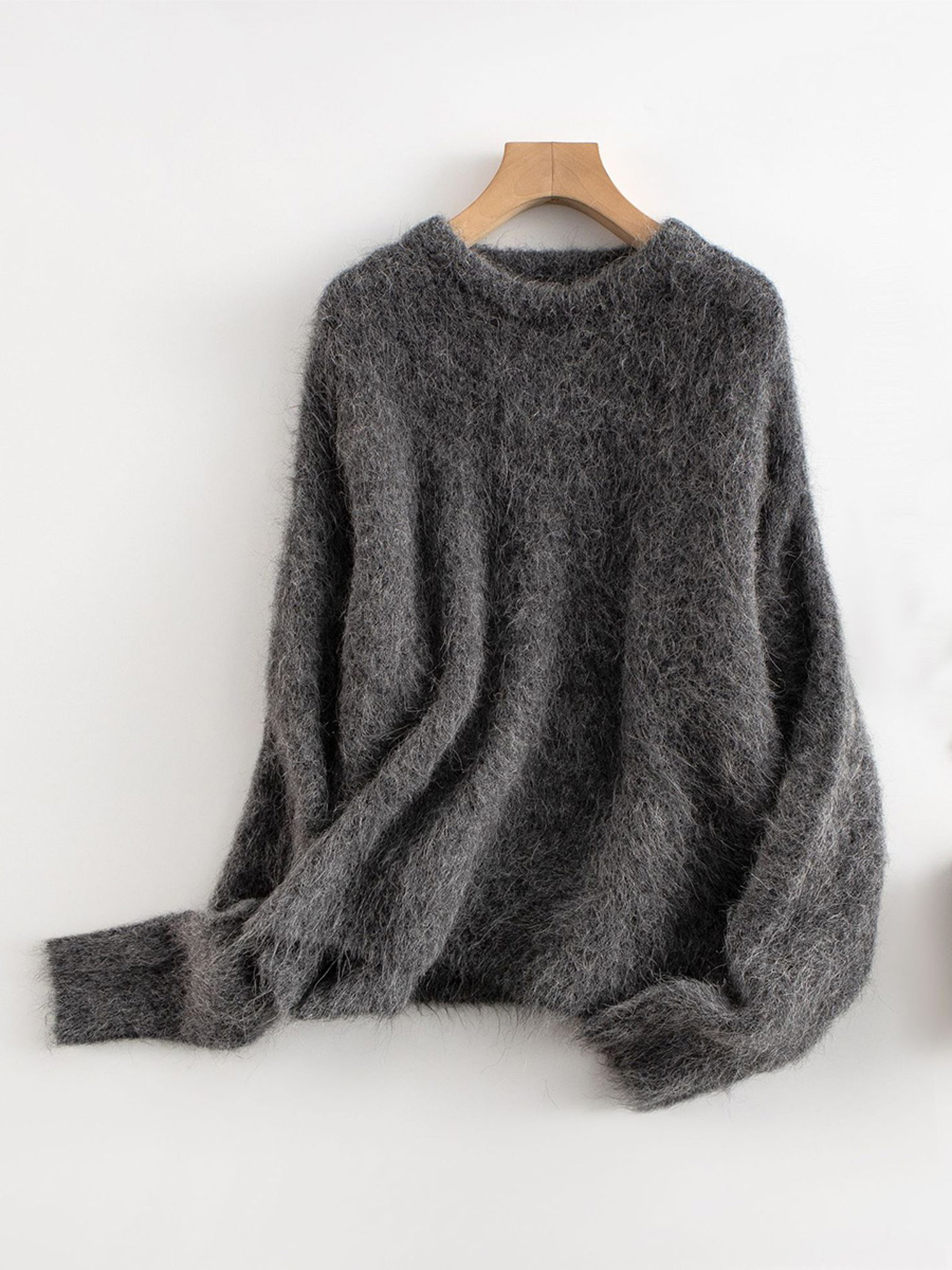 Dropped Sleeved Loose Sweaters Warm Alpaca Pullovers For Women Camel Beige Winter Fall Top 11