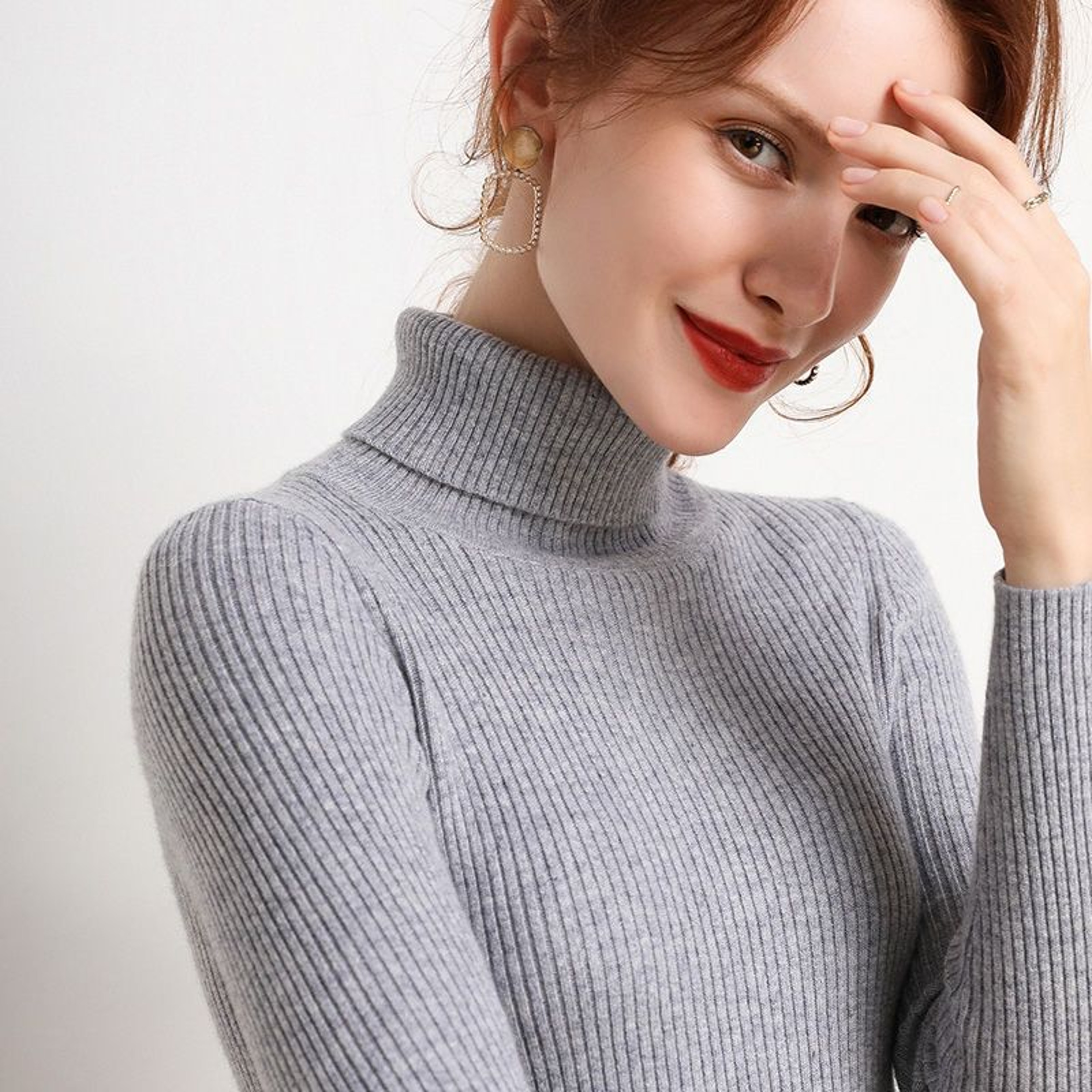 Knitted Pullover Sweater For Women Korean Slim Fit High Neck Sweater 5