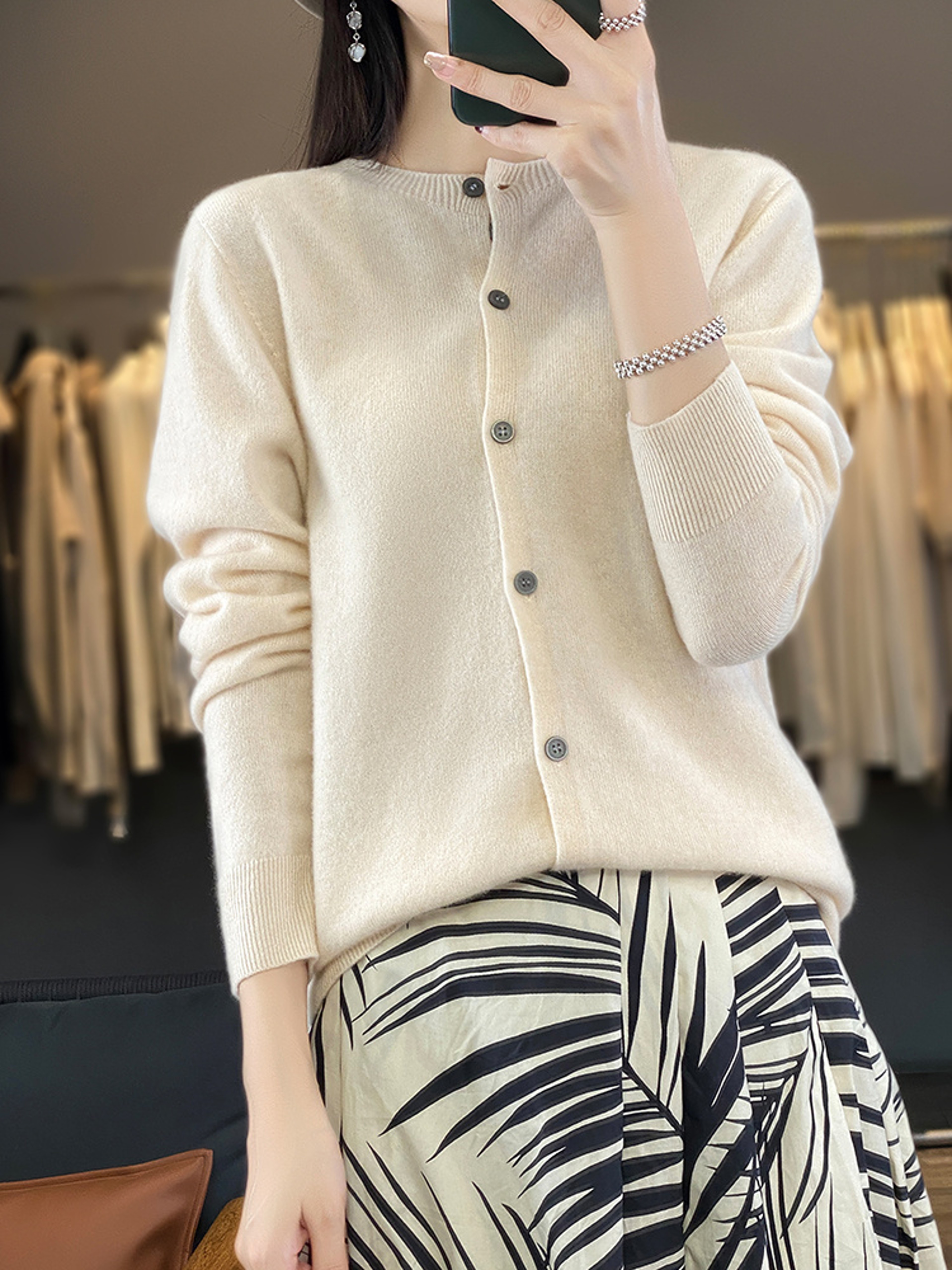 Casual Wool Sweater Women O-Neck Cardigan Buttoned Knitwear Soft Winter Tops – view 1