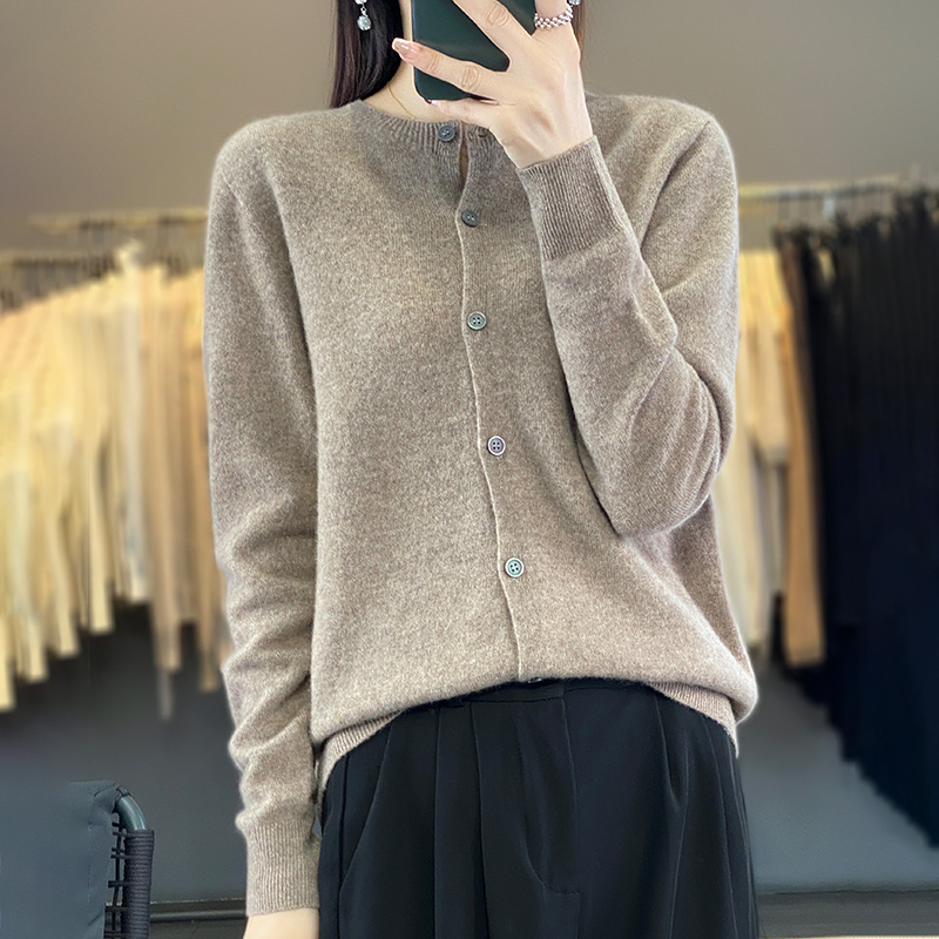 Casual Wool Sweater Women O-Neck Cardigan Buttoned Knitwear Soft Winter Tops – view 10