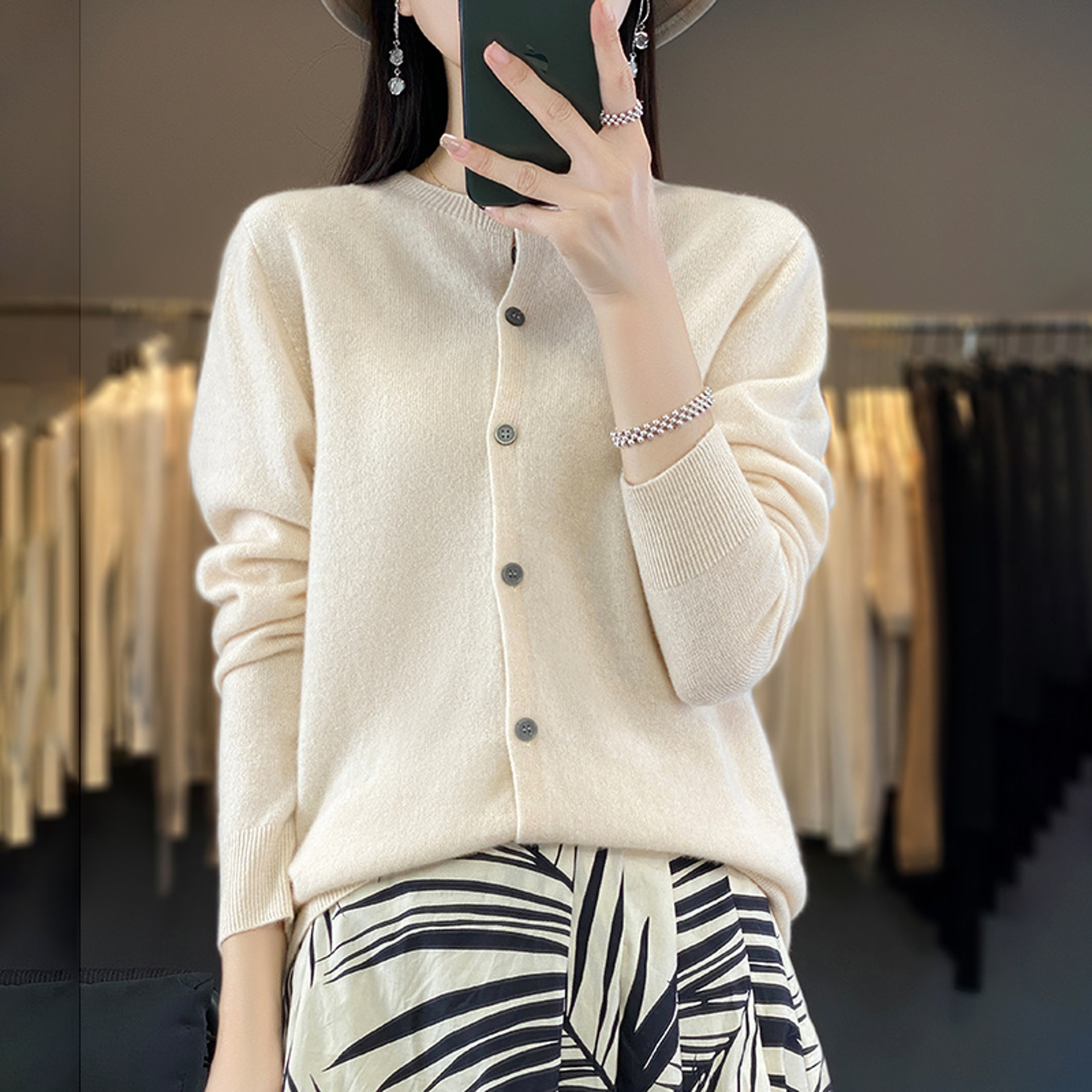 Casual Wool Sweater Women O-Neck Cardigan Buttoned Knitwear Soft Winter Tops – view 12