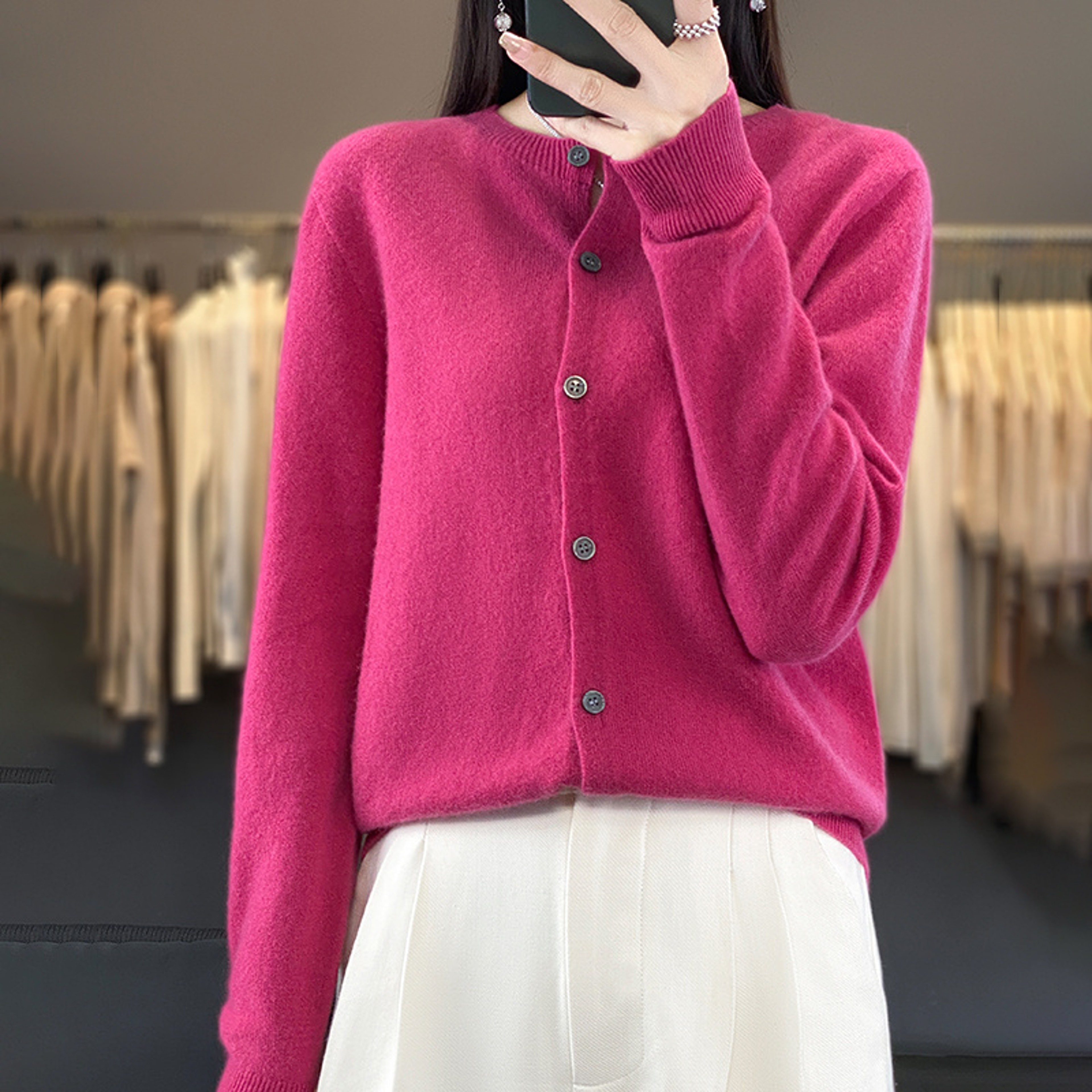 Casual Wool Sweater Women O-Neck Cardigan Buttoned Knitwear Soft Winter Tops – view 14